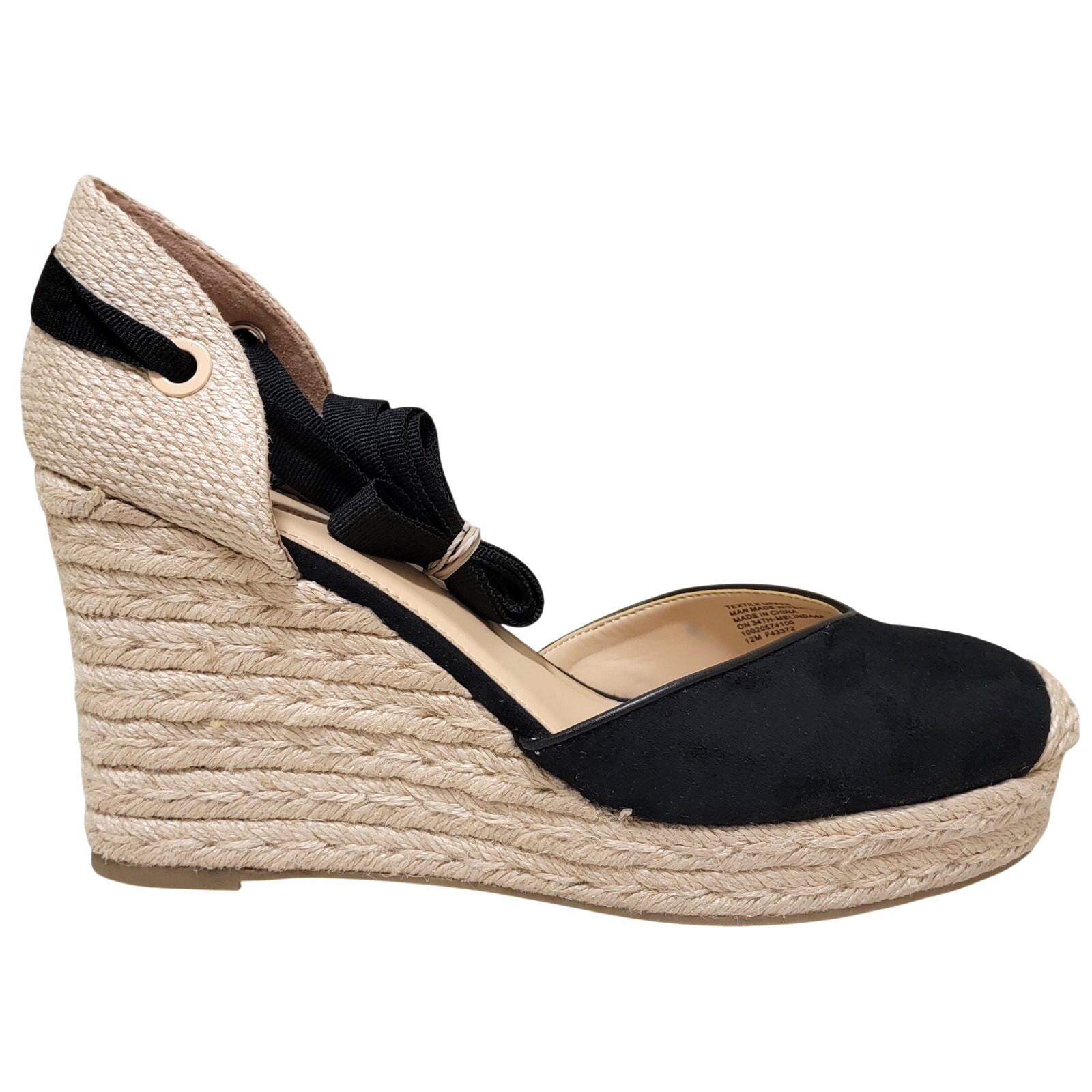 On 34th Melindaa Ankle Wrap Espadrille Wedge Sandals Size US 12M Black BV3YO