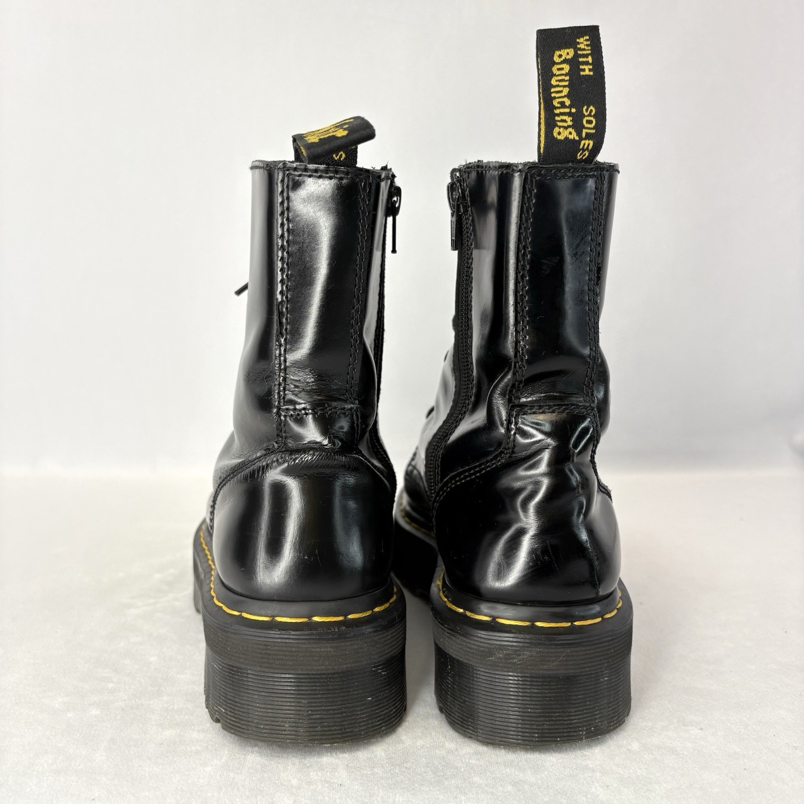 Dr. Martens Jadon Platform Leather Boot – Black Polished Smooth Size M9 – W10