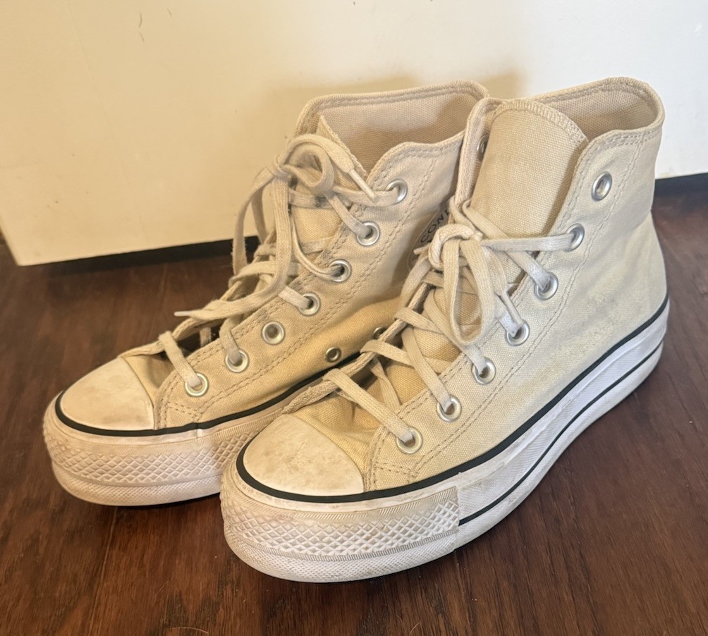 Converse Cream Off White Platform High Top Sneakers Shoes Womens 6.5