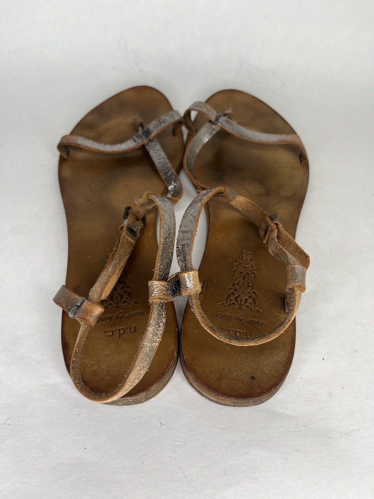 n.d.c. Made by Hand Sandals Women 41US 10 Shoes T-Strap Silver Slingback Strappy
