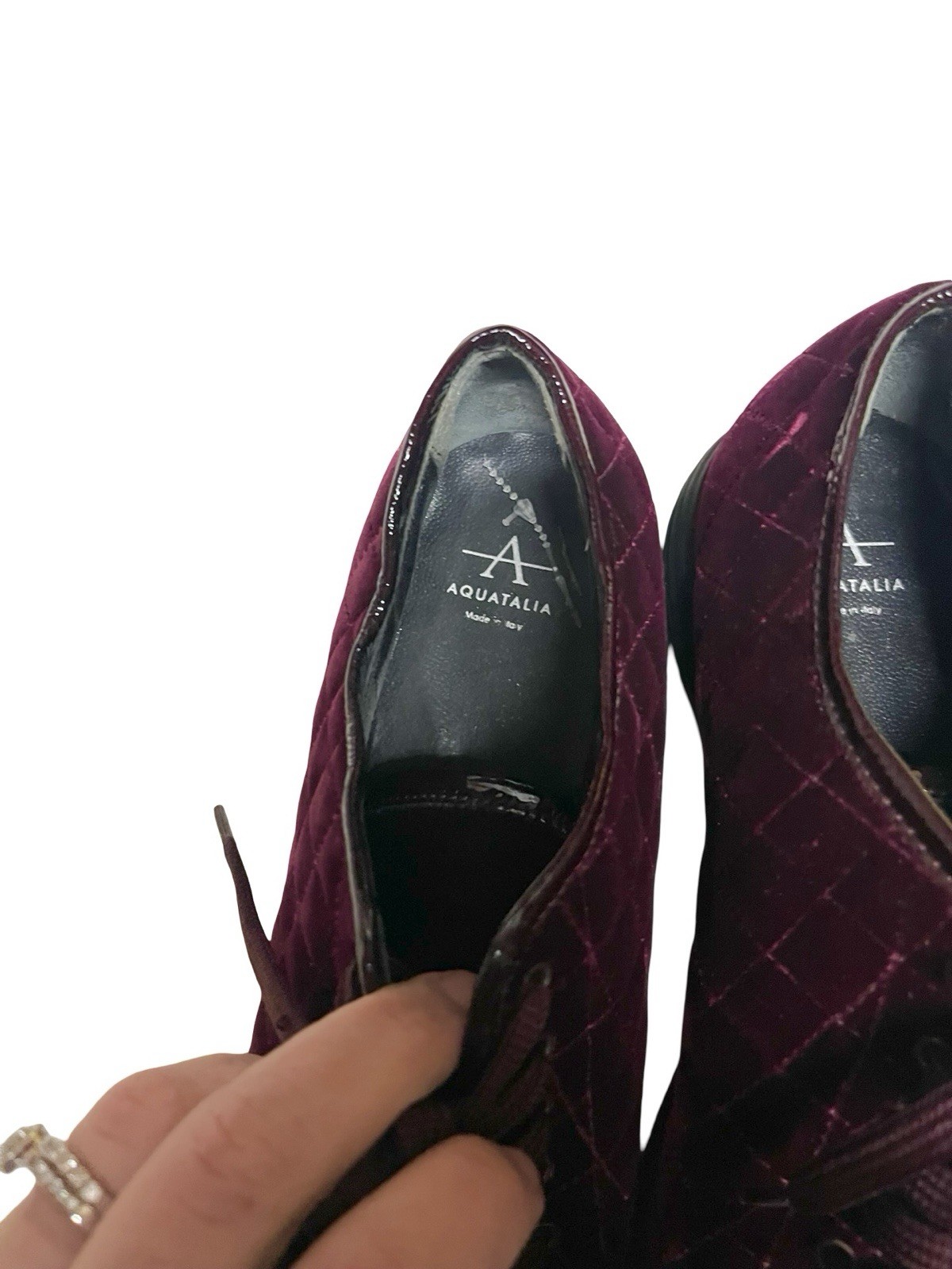 AQUATALIA Glenda Velvet Oxfords Womens 8.5 Burgundy Soft Quilted Lace Up Flats
