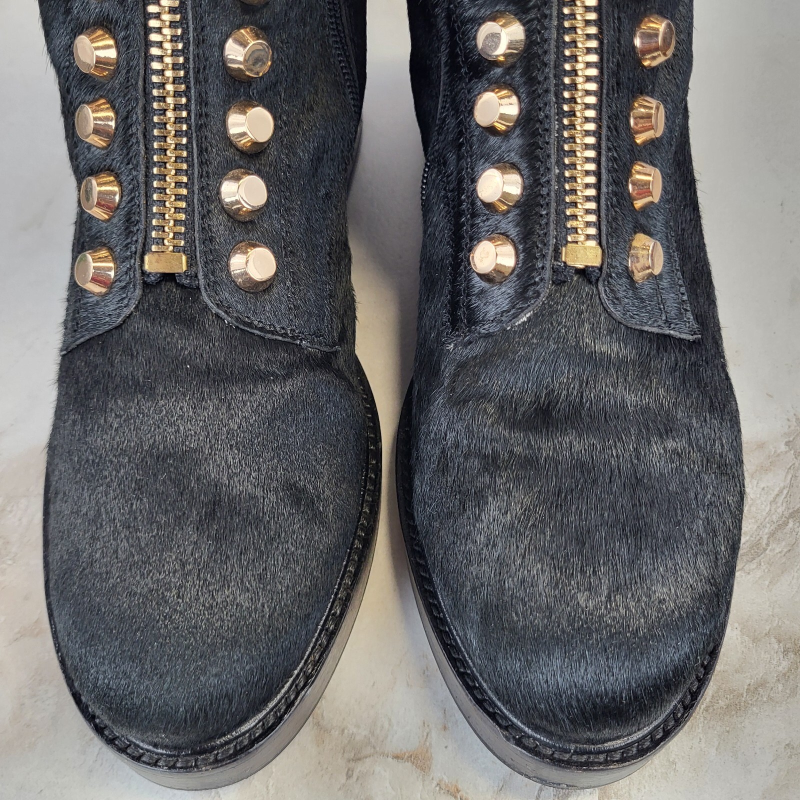Jeffrey Campbell Tonette Genuine Calf Hair Studded Front Zip Boots Women’s 8.5