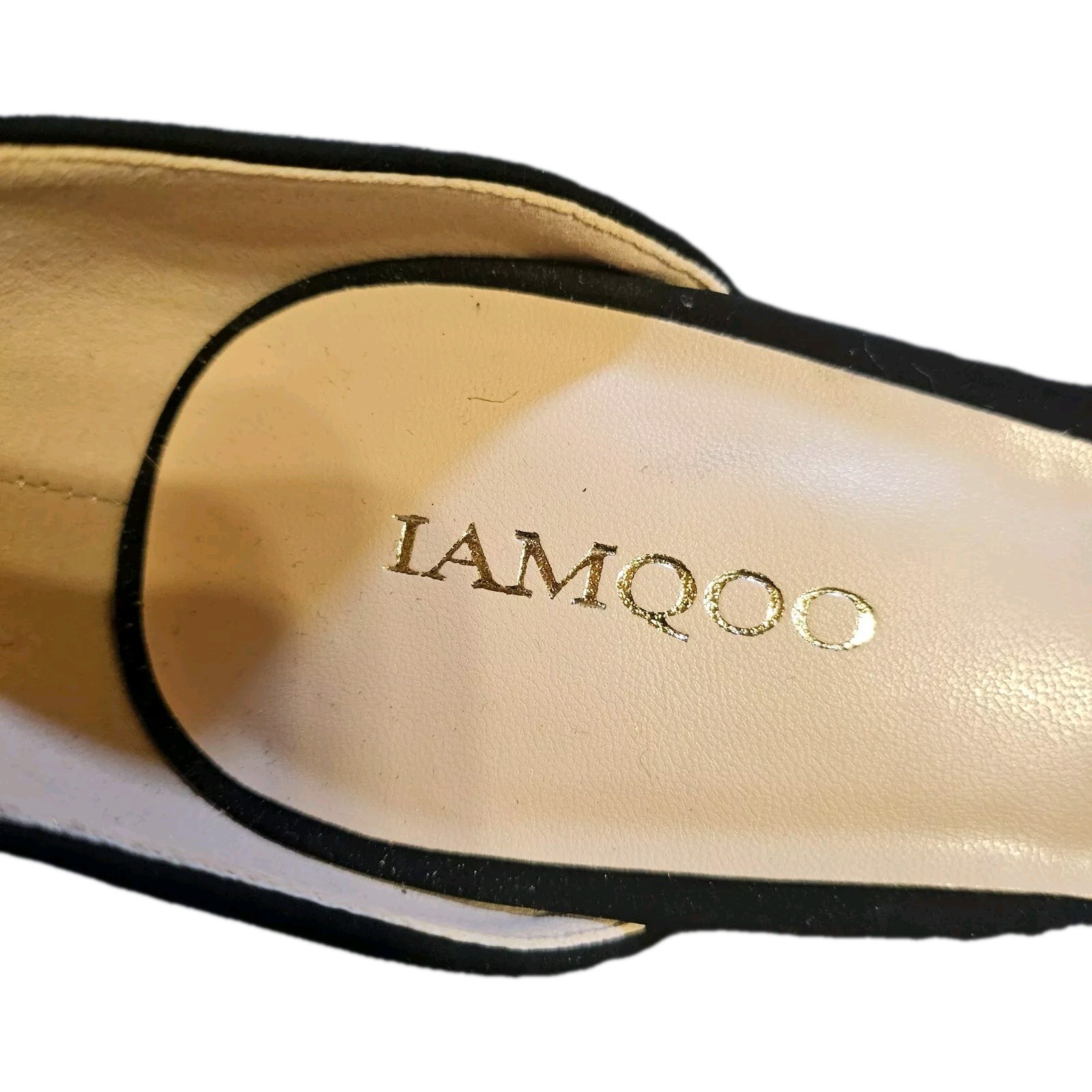 Womens SZ 8.5 black Velvet Chunky Pointed Toe Gold Accents Party/Cocktail,Career