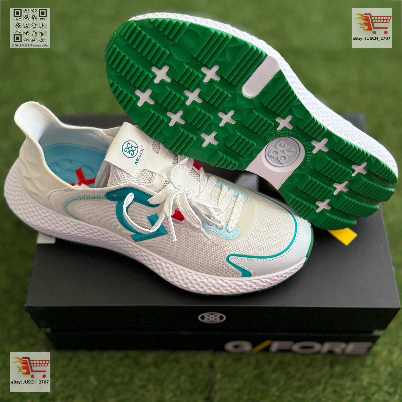 G/Fore GFORE G4 MG4x2 Knit Golf Shoe Sneakers ⛳️ LADIES 8 ⛳️ White Green