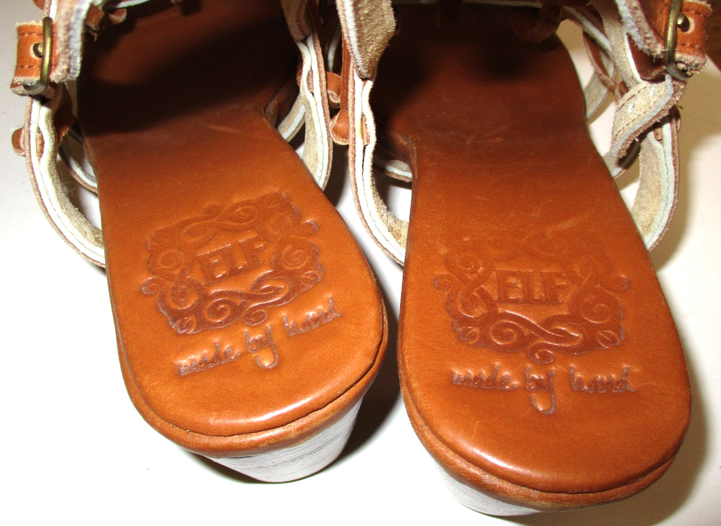 Bali Elf Seaside Brown Leather Sandals Knotted Strappy Block Heels Women’s 9 NEW