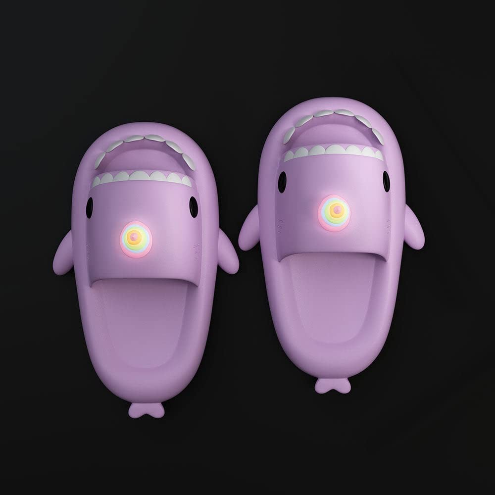 Glow in The Dark Shark Slides Sandals (6.5-7.5 Women/5-6 Men, Purple)