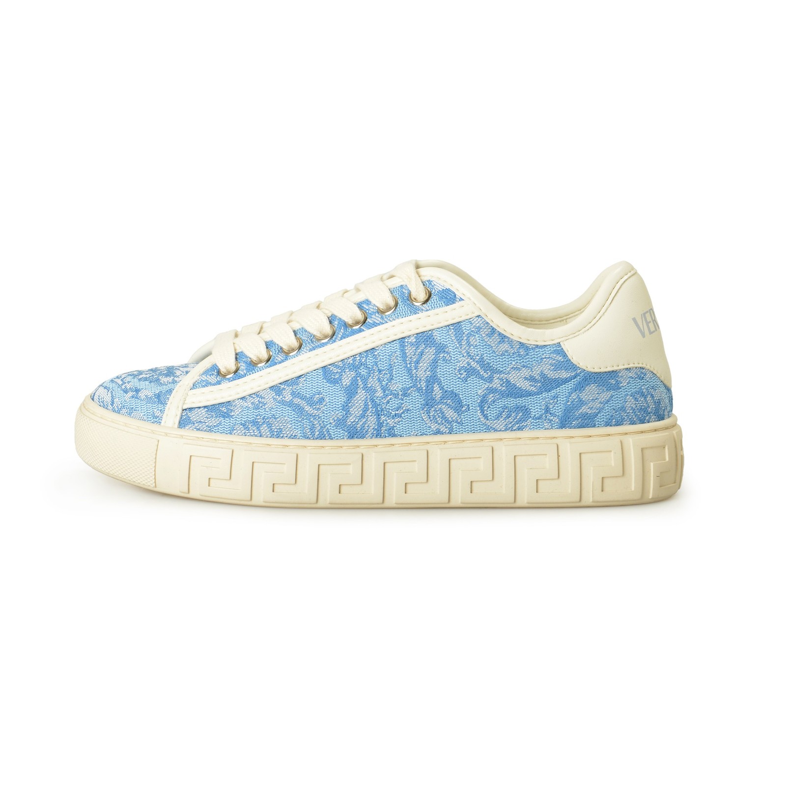 Versace Women’s Blue Floral Canvas & Leather Sneakers Shoes US 6 IT 36
