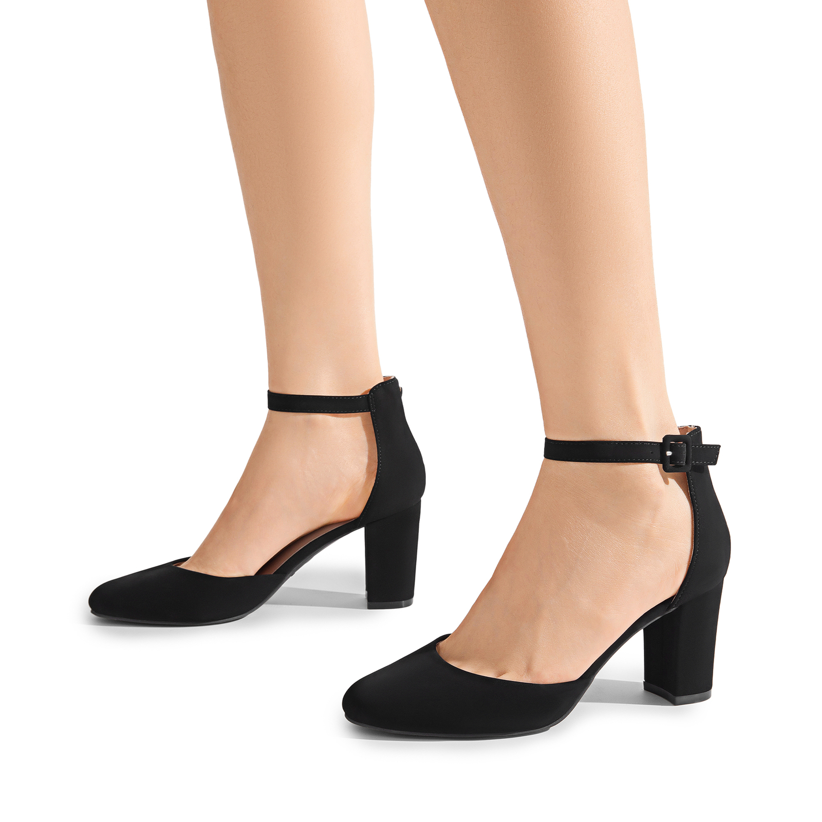 Women’s Dress Pumps 3 inch Chunky Block Heels Ankle Strap Round Toe Dress Pumps