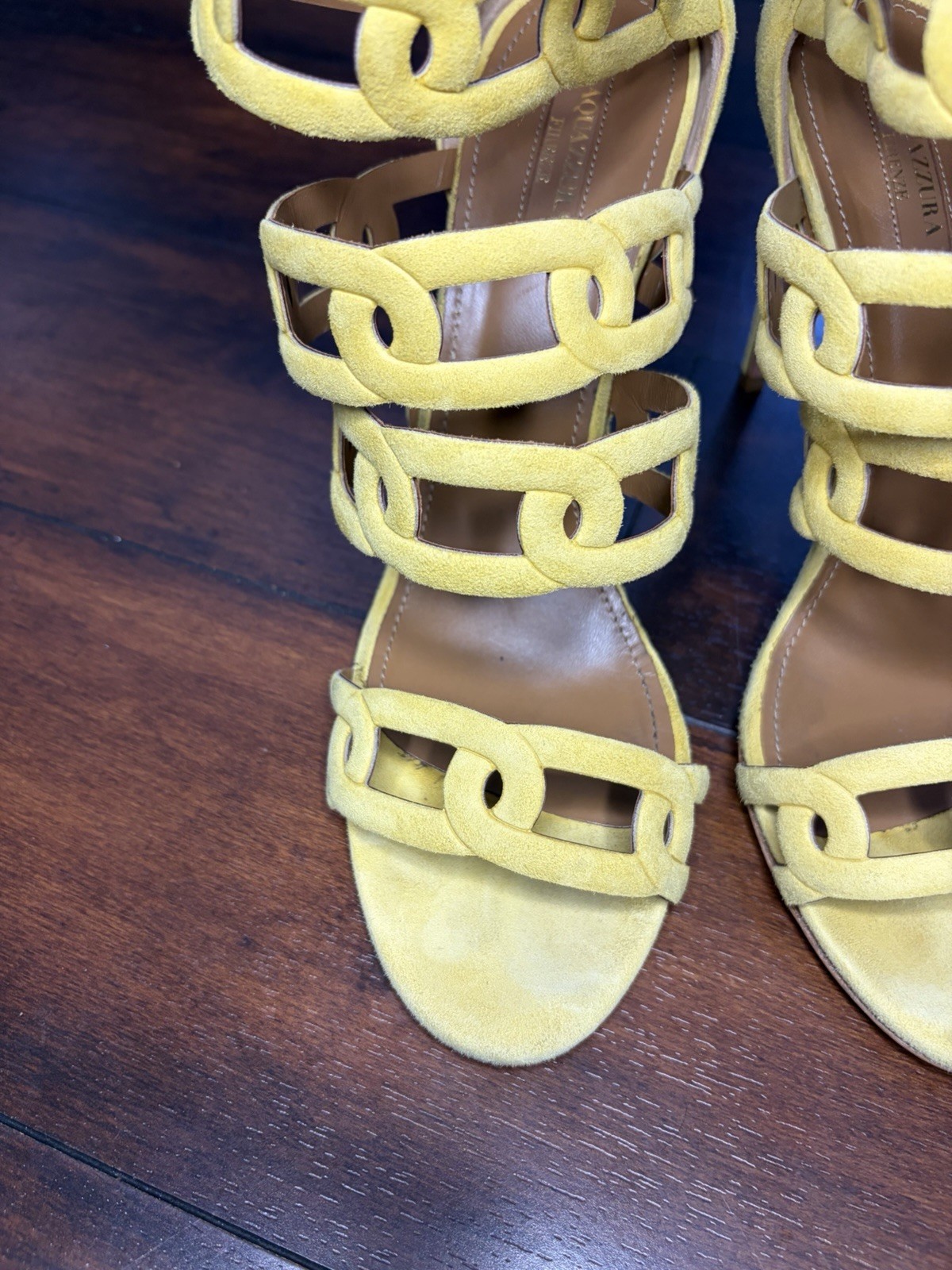 Aquazzura Firenze high heel cutout sandals Yellow Suede leather Size 42