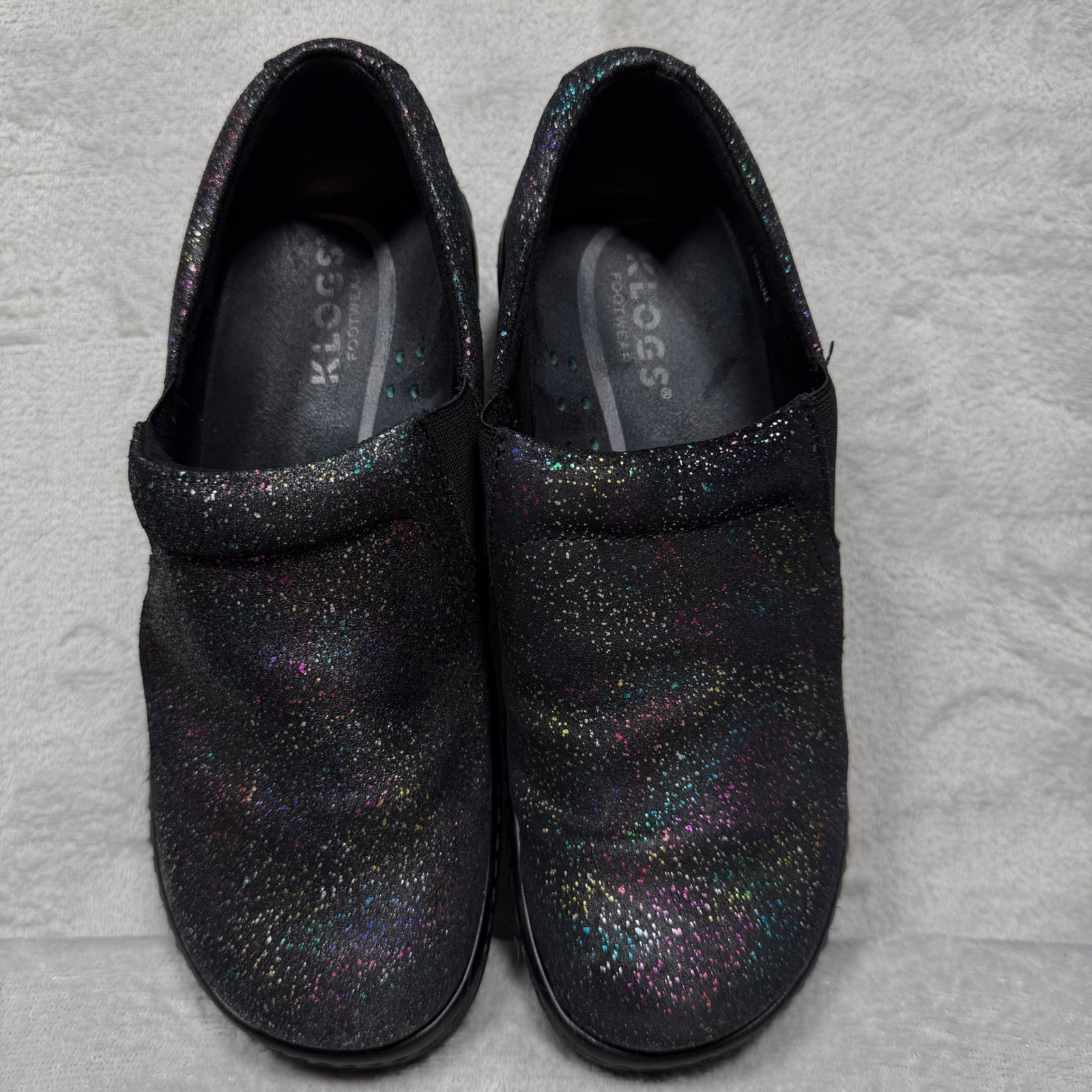 Klogs Naples Black Leather Multicolor Glitter Galaxy Clogs Shoes Womens 7.5 M