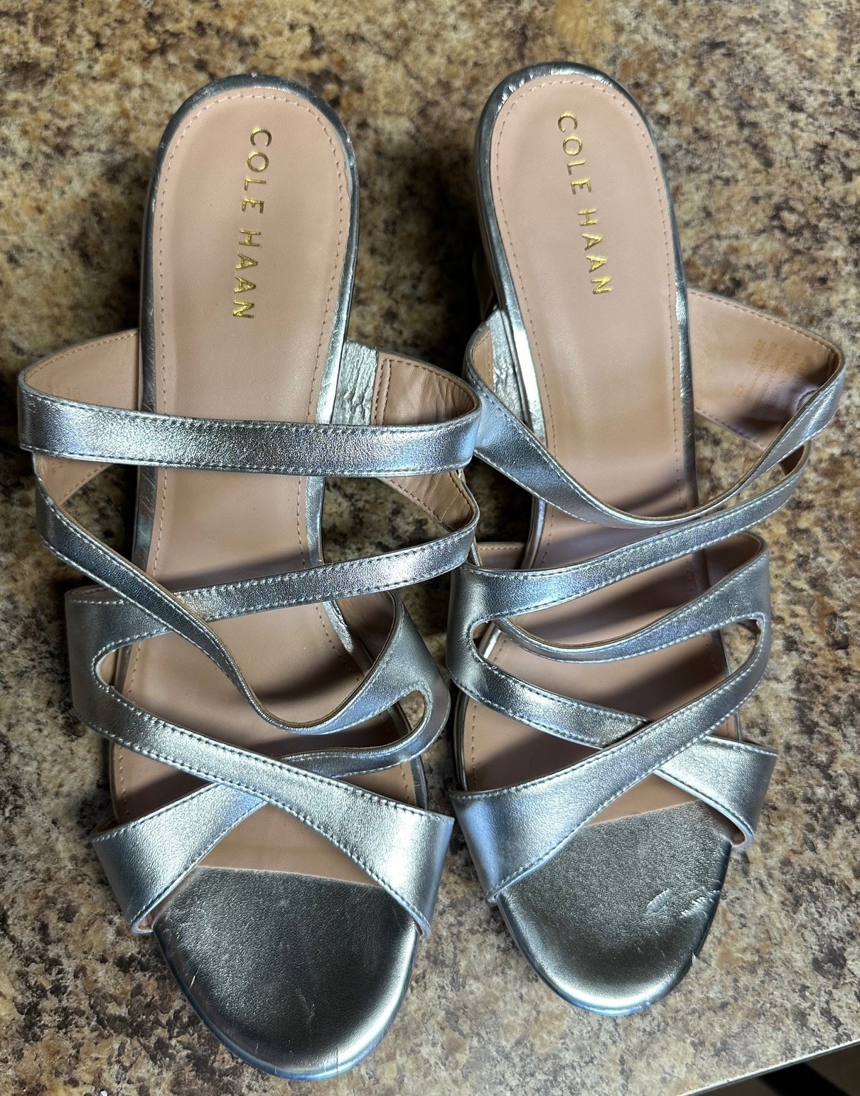 Cute – Cole Haan Alyse Sandal Womens Sz 10 B Silver Specchio Leather Block Heel-