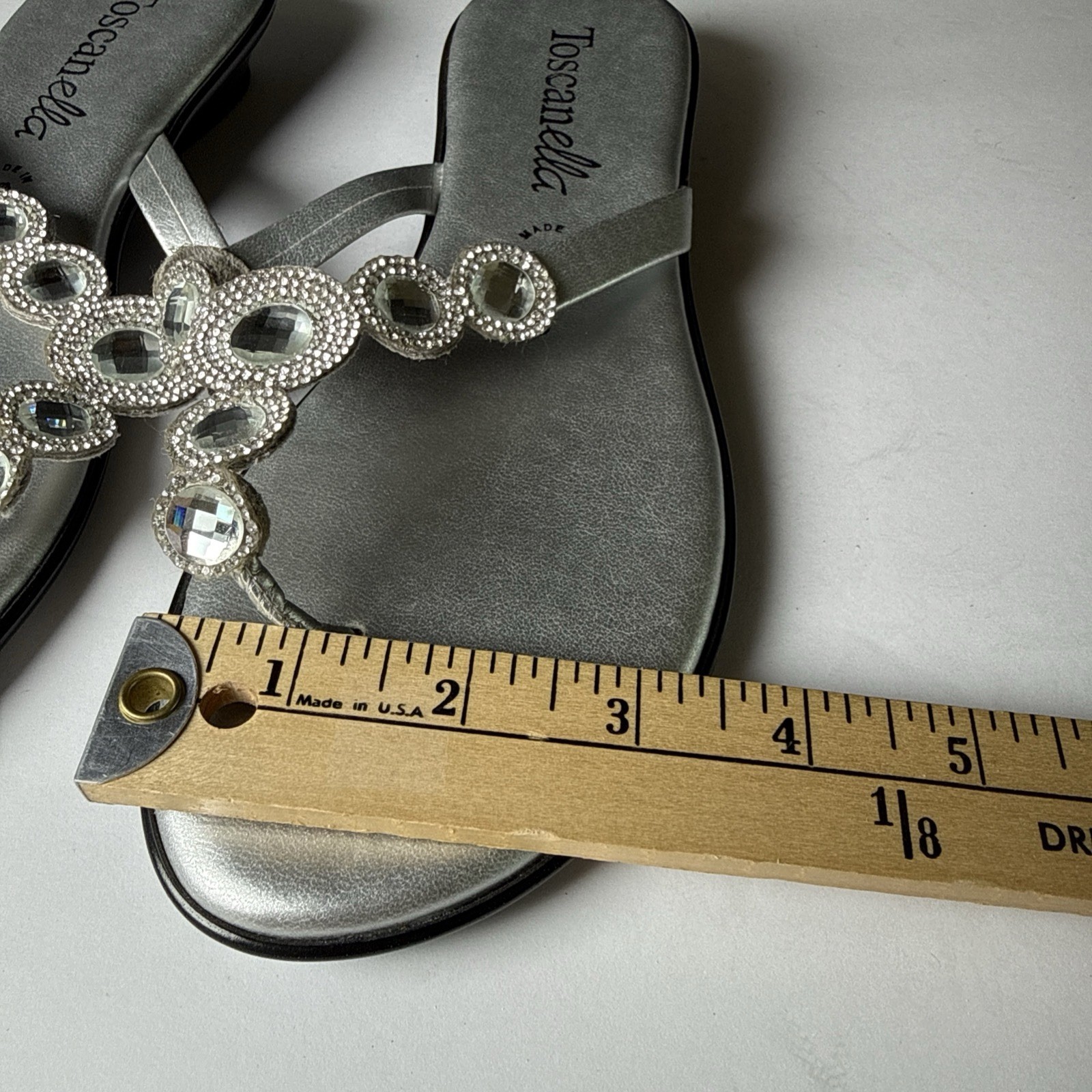Toscanella Silver & Rhinestones Flip Flop Sandals Women’s Sz 8Mm Made In Italy
