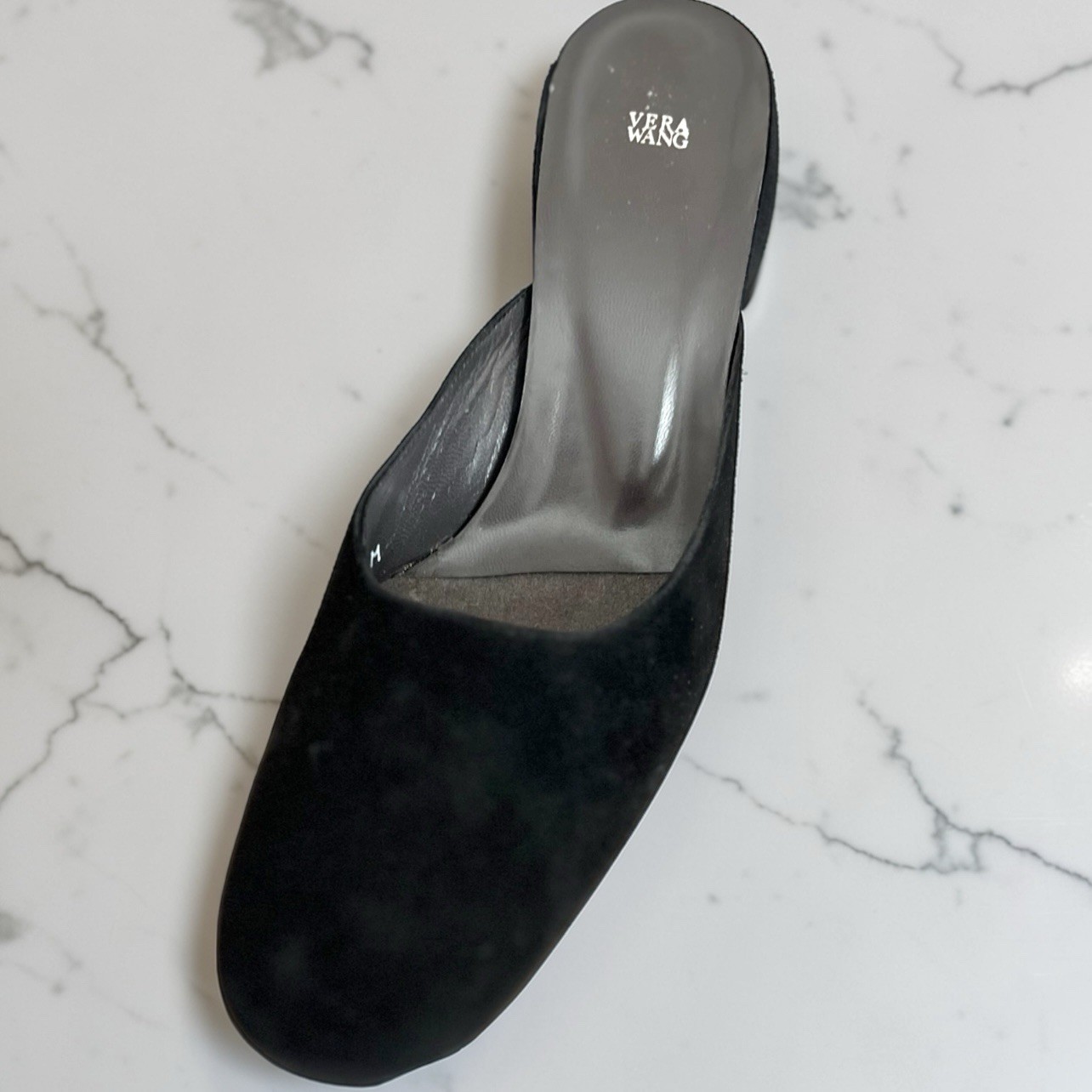 Vera Wang for Stuart Weitzman Black Suede Round Toe Heeled Mules Sz 7M