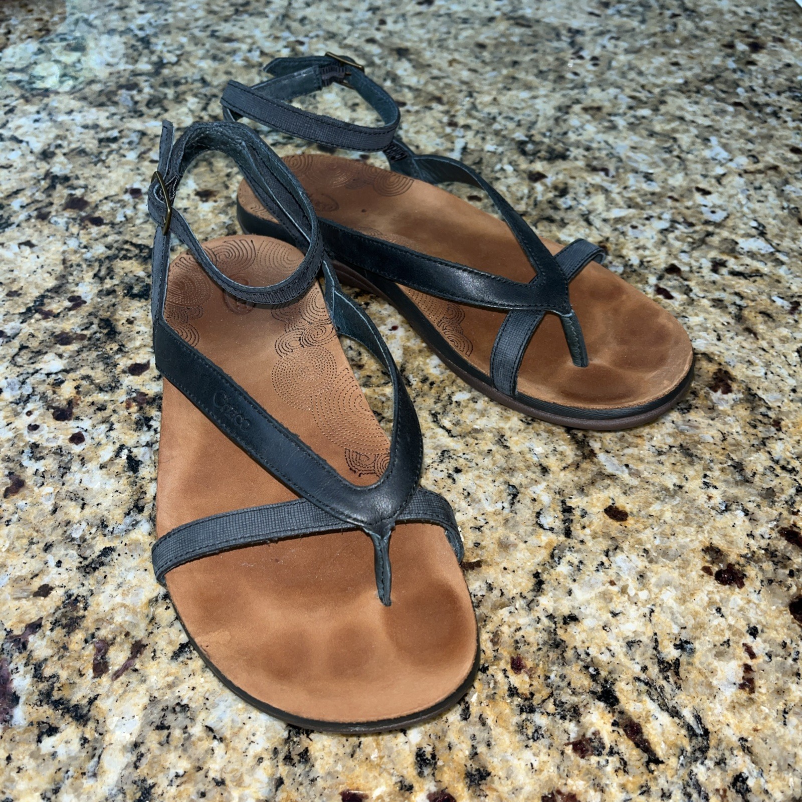 Chaco Women’s Sofia Black Leather Sandals EcoTread Nubuck Leather Size 8