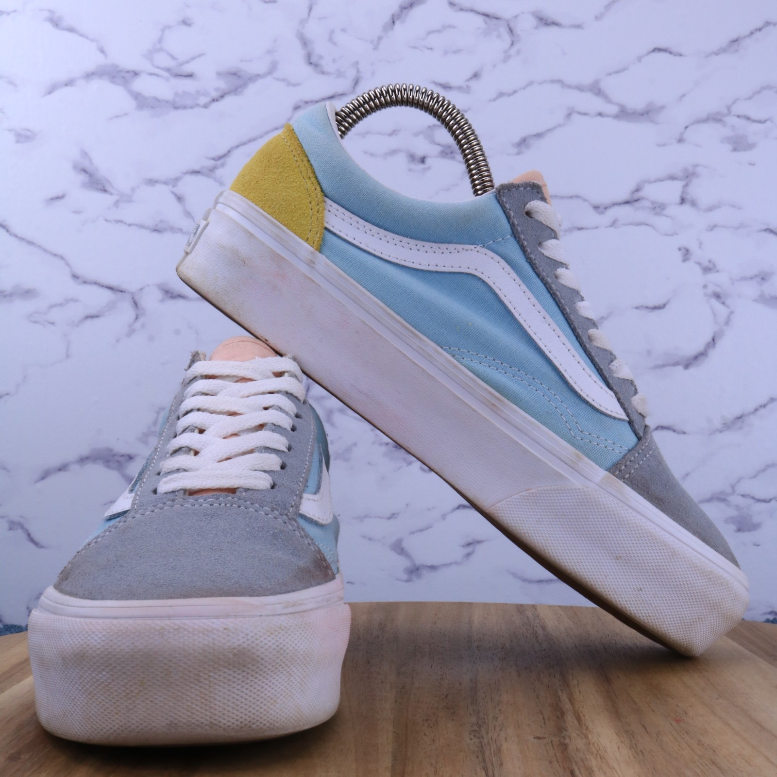 Vans Old Skool Pastel Platform Color Block Blue Pink Yellow Grey Men 5 Women 6.5