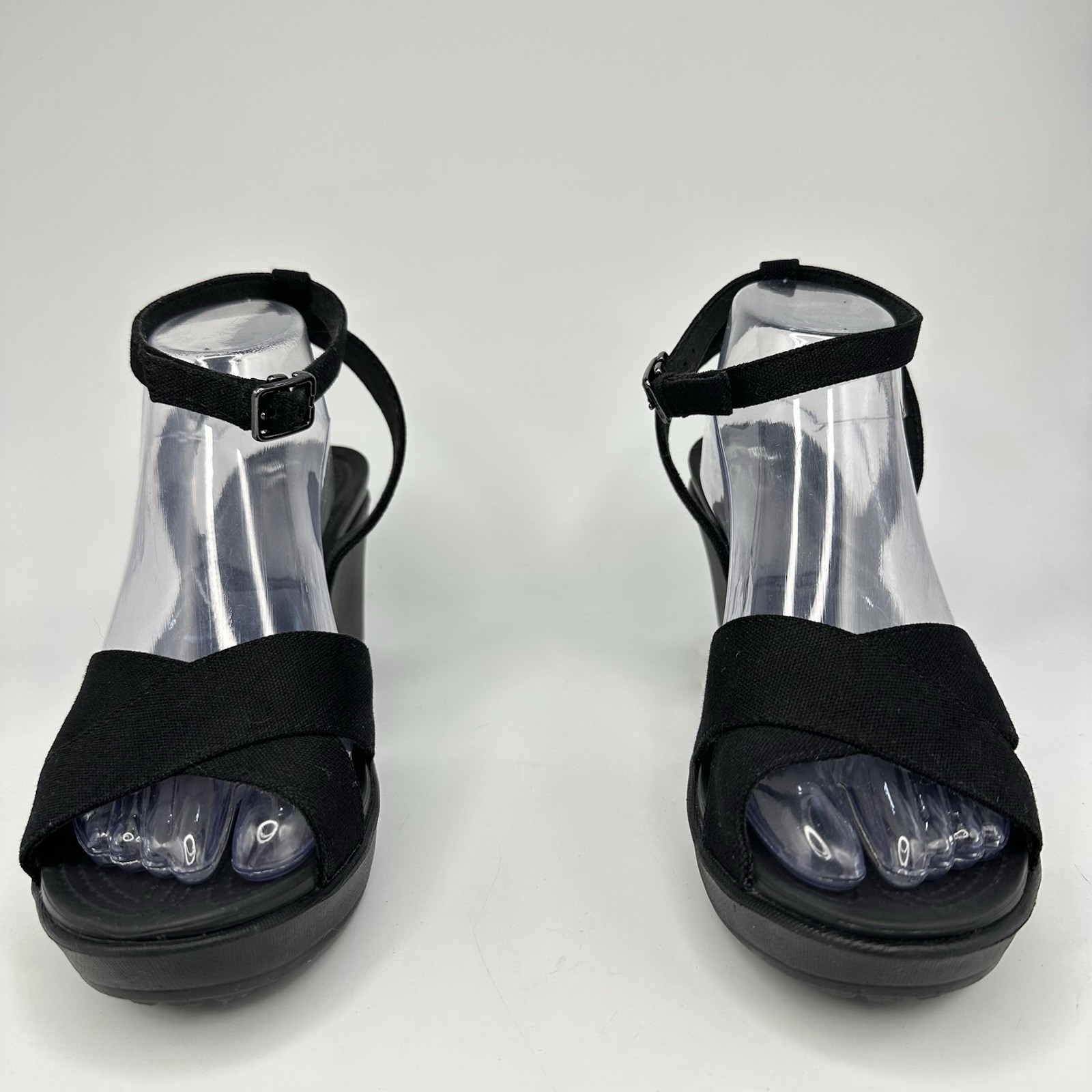 Crocs — Leigh II Women 11 Ankle Strap Wedge Canvas Croslite Foam Sandal 204950