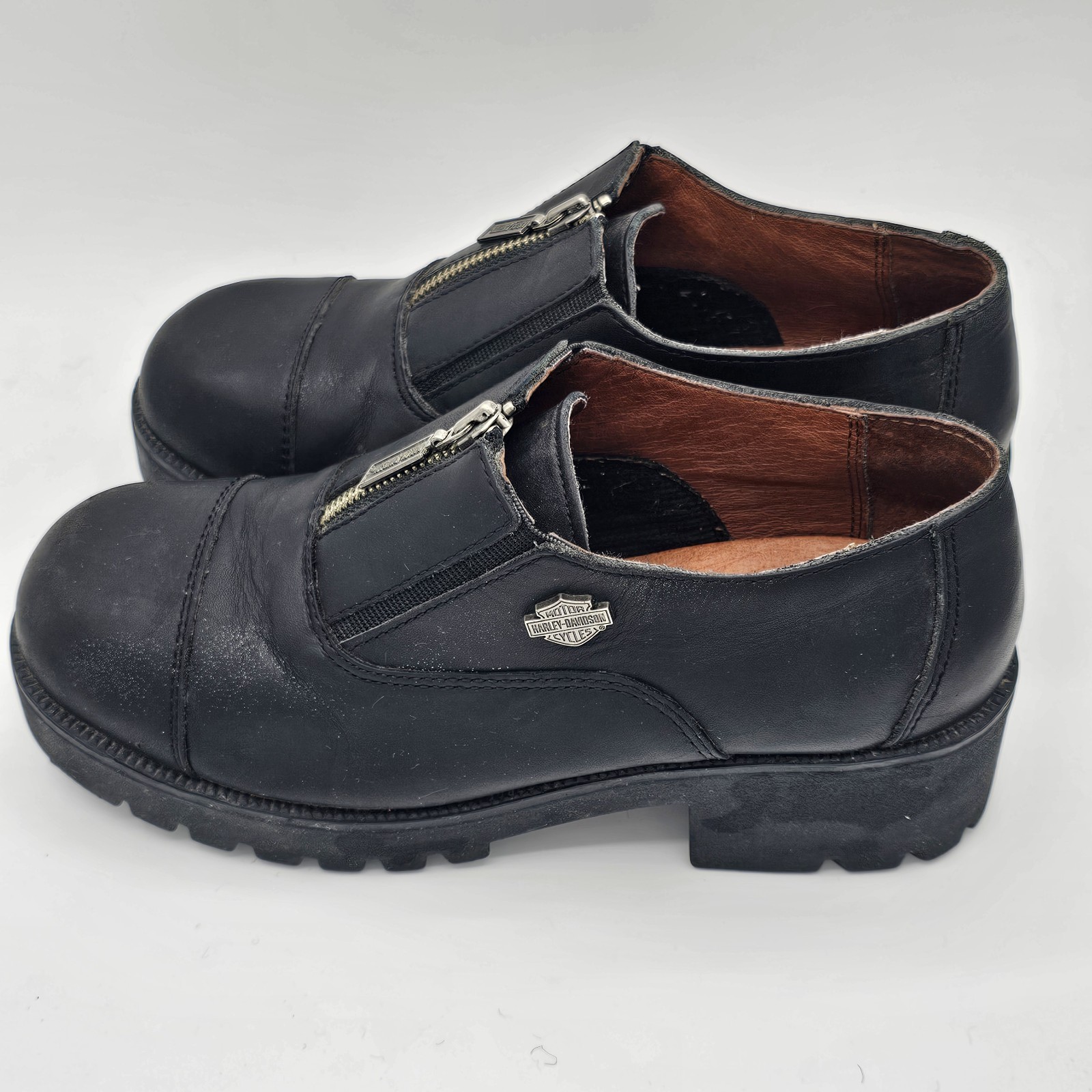 Harley-Davidson Women’s 9 Clog Black Leather Chunky Heel Biker Shoes Alternator