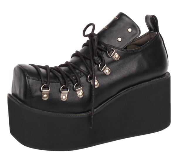 Women’s Punk Gothic Square Toe Lace Up Platform Shoes Rivet Fashion Casual Retro