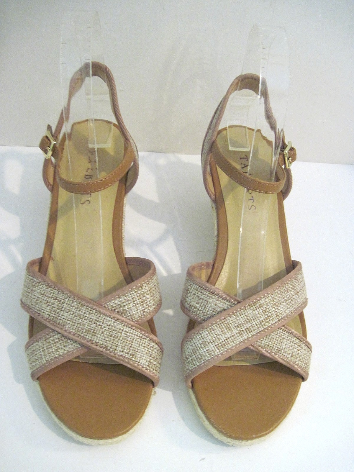 Talbots LYNDSAY Espadrilles Wedges Strappy Beige Brown Canvas Size 7 M