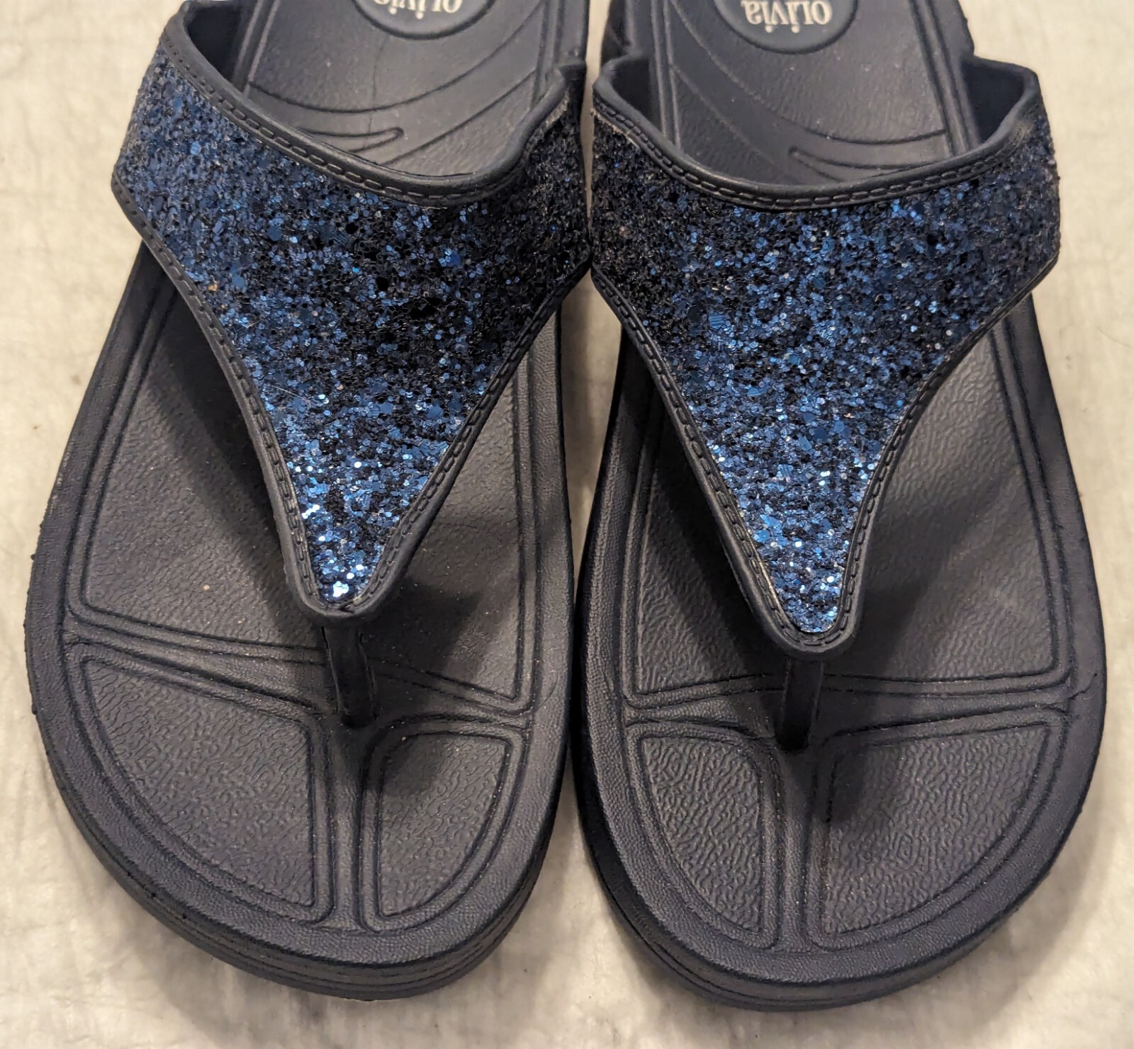 Olivia Miller Kira Flip Flop Thong Sparkle Bling Navy Blue Sandals Women’s 11-12