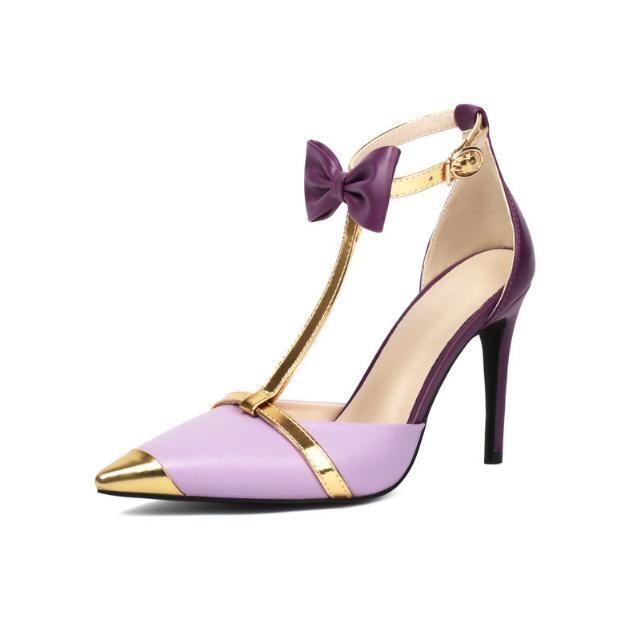 High Heel Stiletto Sandals Womens Metal Pointy Toe Bow Ankle Strap Buckle Shoes