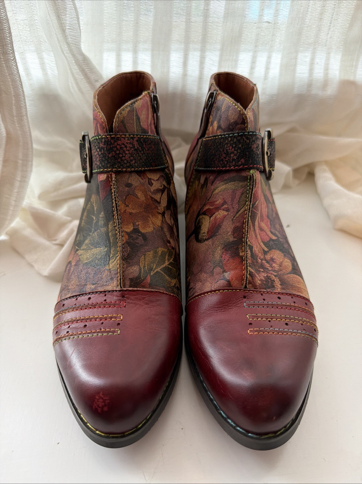 Spring Step L’Artiste Georgiana Leather Boots Rose Floral, sz 40 or 9 – 9.5