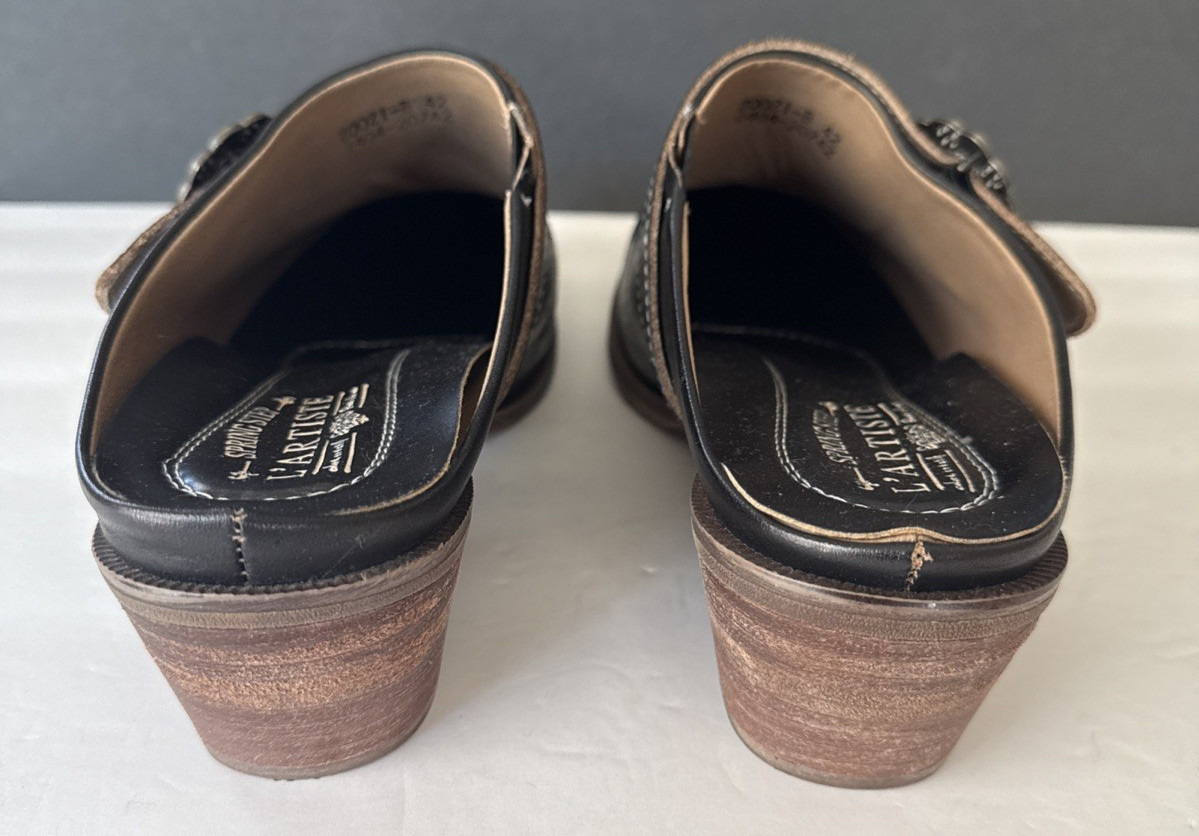 L’Artiste Spring Step Brown Hand Painted Floral Leather Clog Mule Size 42/US 11