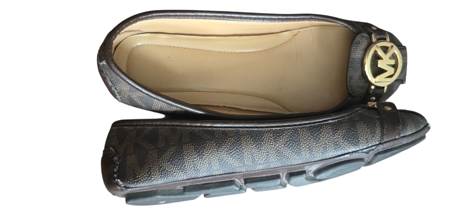 Michael Kors Fulton Brown Leather MK Logo Ballet Flats Shoes- Womens Size 7M
