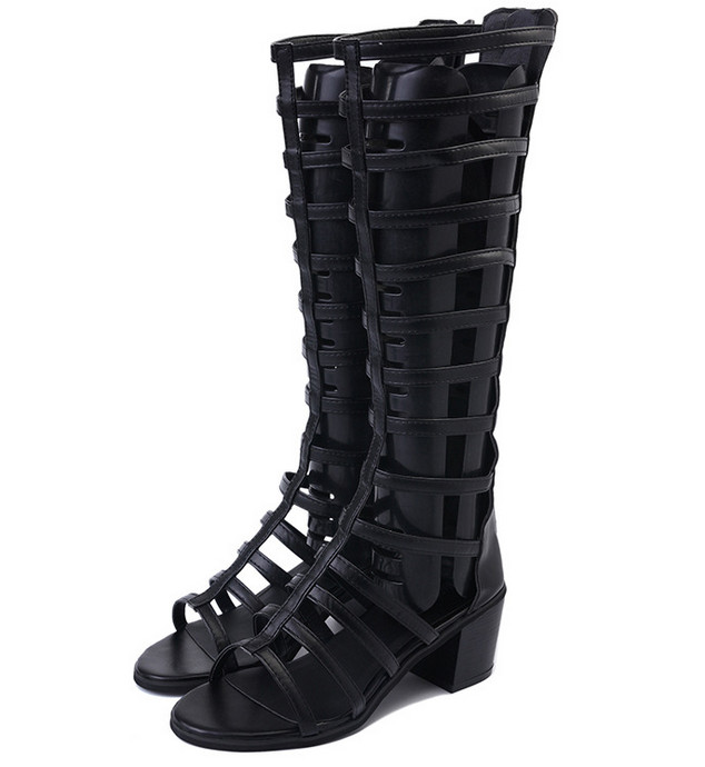 Hollow Out Platform Gladiator Sandals Women Block Open Toe Zip Roman Boots Shoes