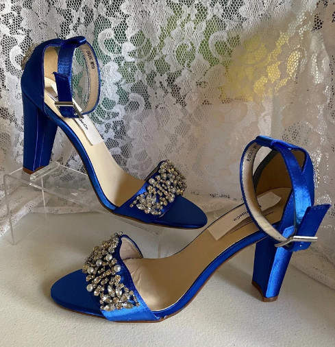 Royal Blue Shoes Bridal Thick Heel Shoes
