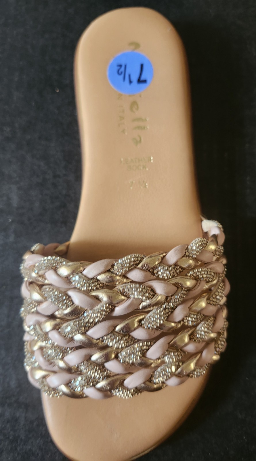 NWT Mariella Made in Italy Leather sandals Braided 7.5 Pink& Gold Rhinestone