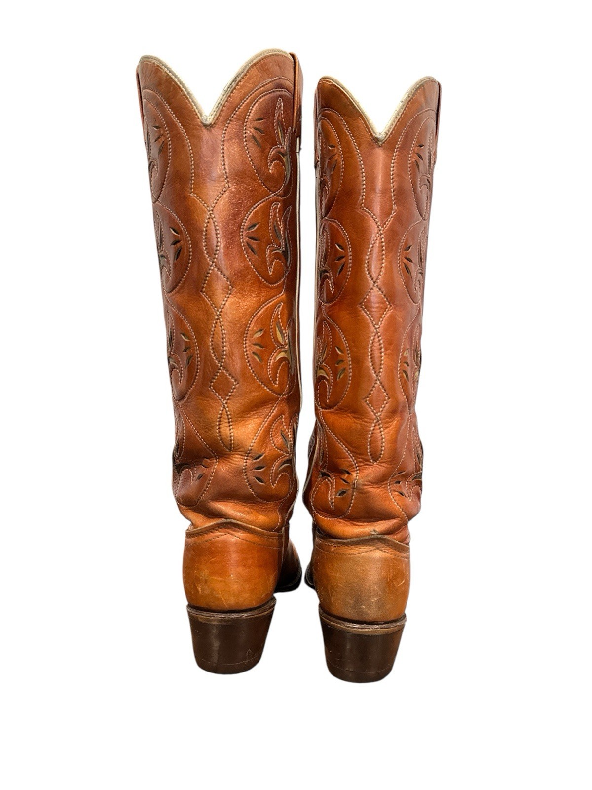 VTG 70s Acme Inlay Flowers Western Cowboy Boots USA Made Brown 7 C Rockabilly