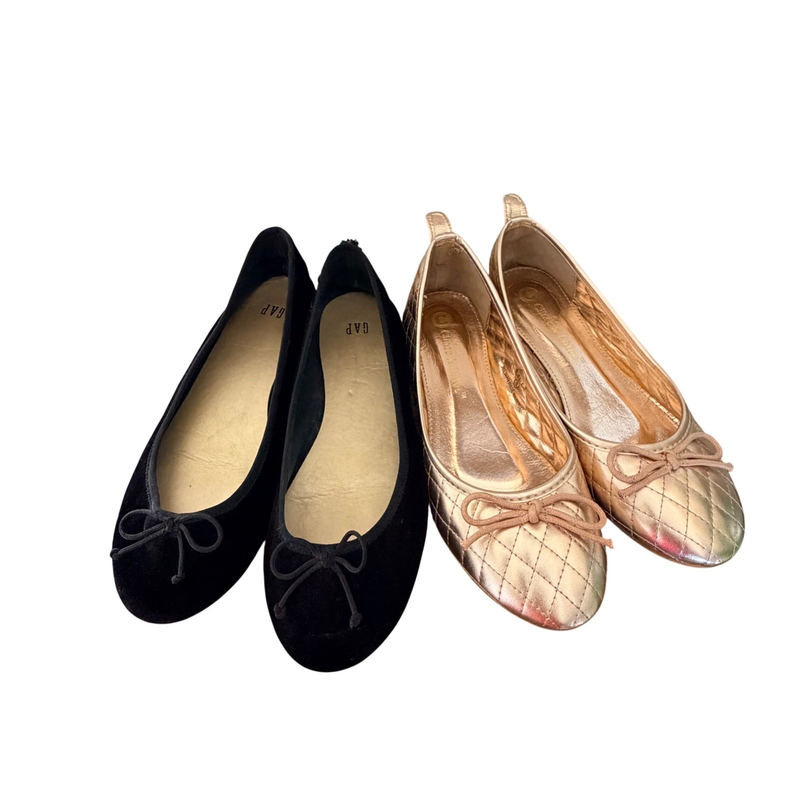 Chase & Chloe GAP Ballet Flats Women 8 Rose Gold Black Bundle Quilted Velvet Bow