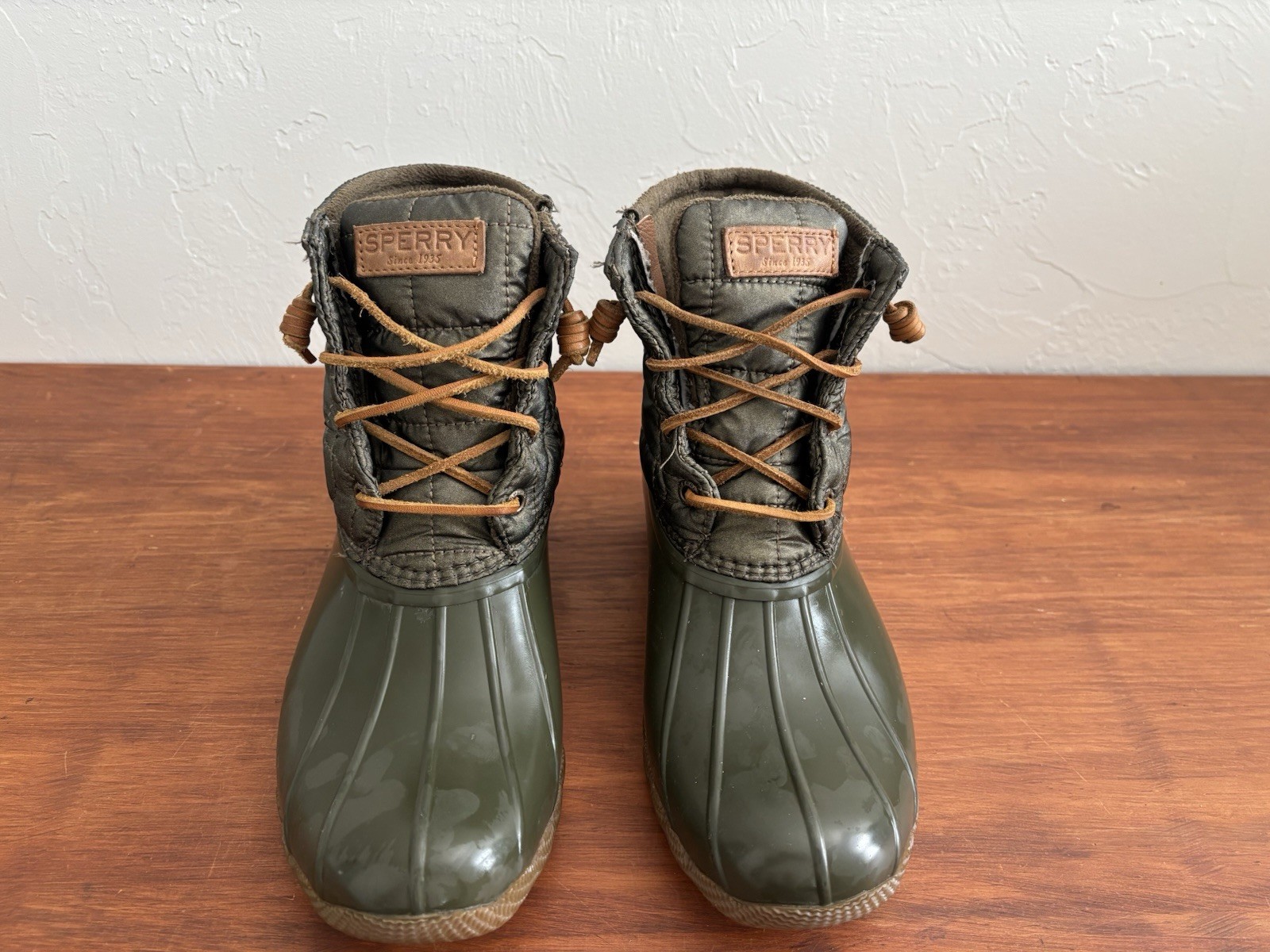 Sperry Topsider Women’s Size 7 Saltwater Duck Boots Olive Waterproof STS80753