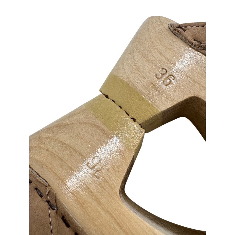 No.6 Old School Clogs Tan Suede Wood Heel Mules Sand Size 36