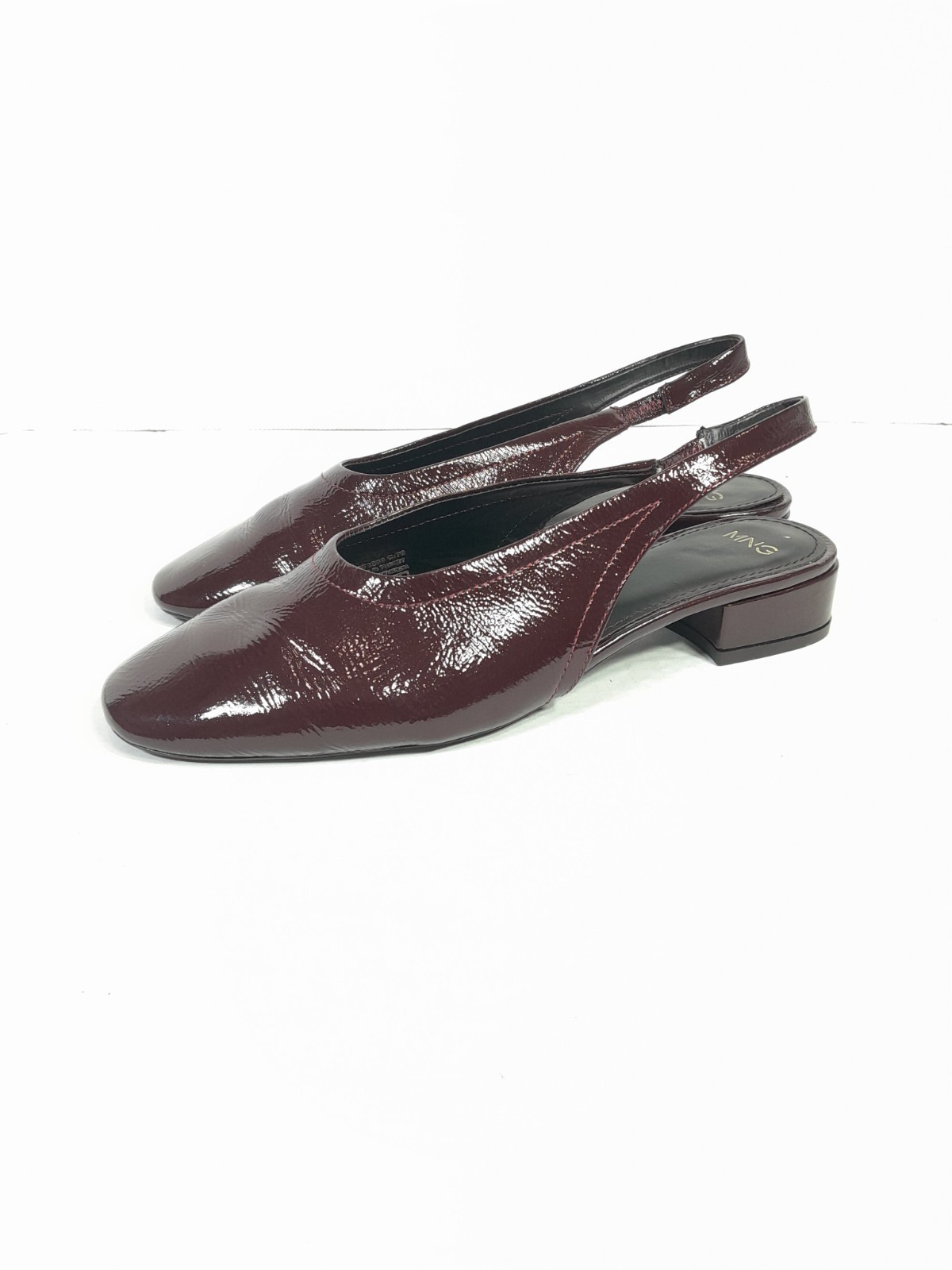 MANGO MNG Kitten BLoCK HEELS SLINGBACK Round Toe SHOES SZ 6.5 37 Burgundy