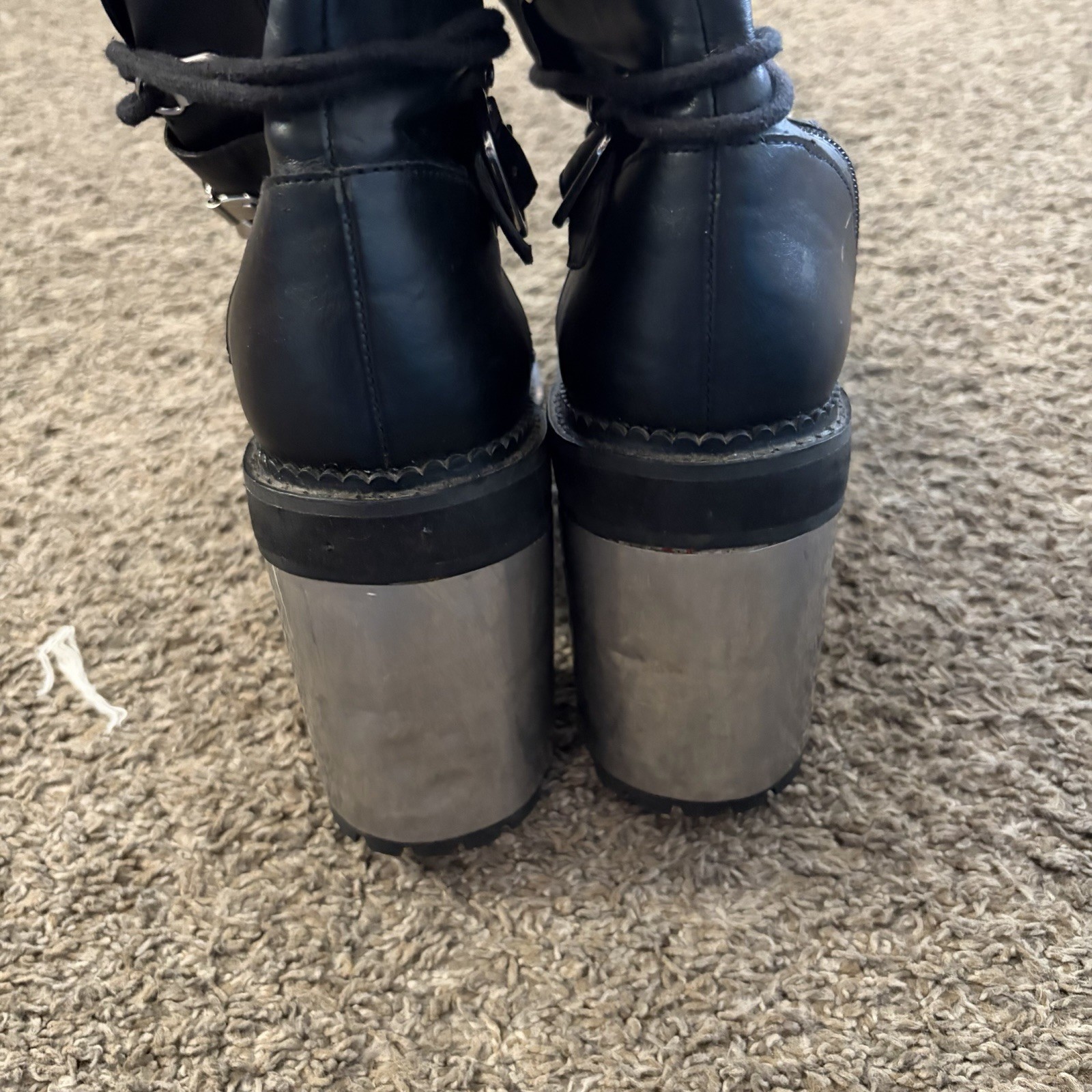 Killstar Goth Platform Combat Boots US 9 Black Pentagram Metal Heel