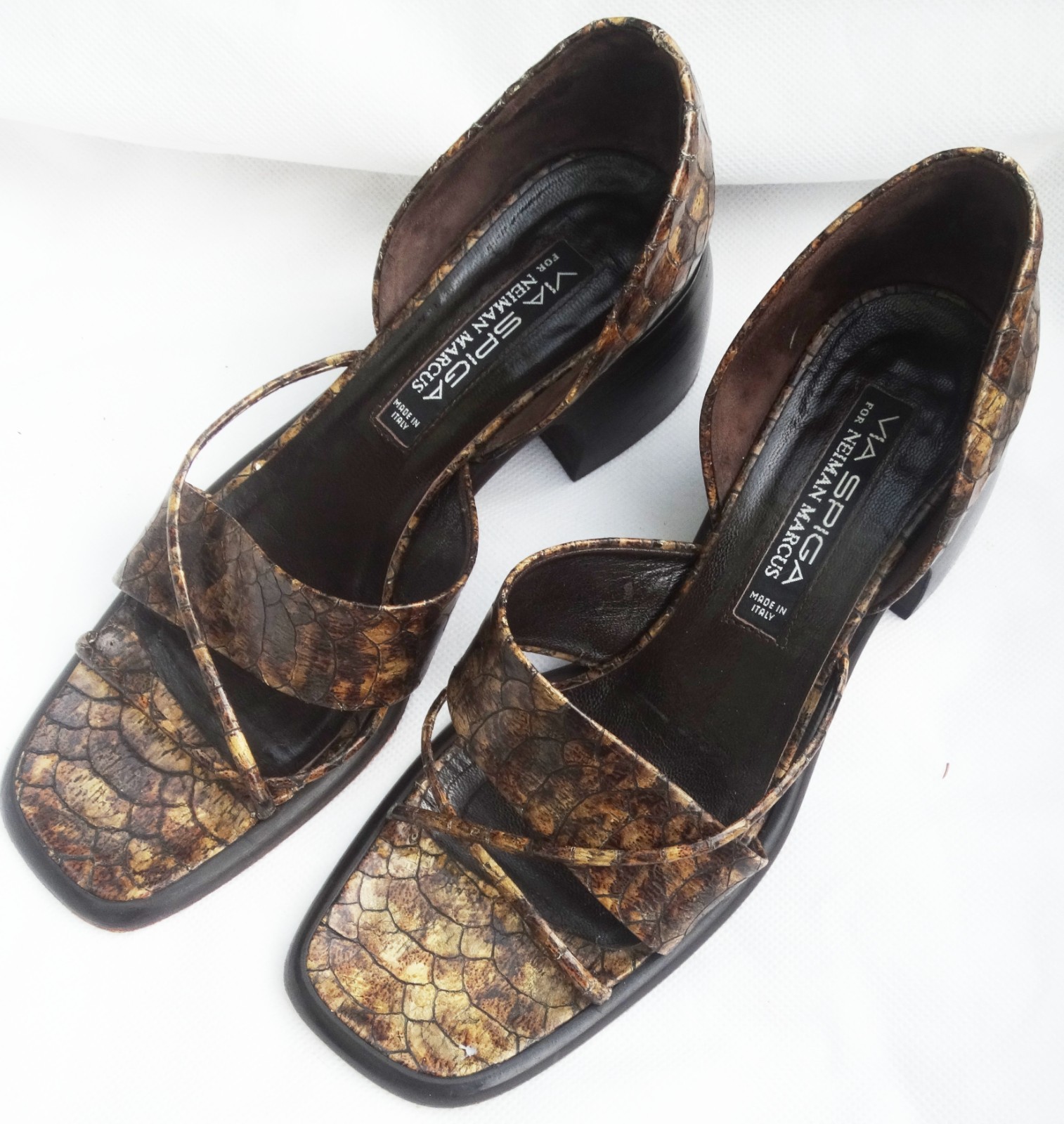 Via Spiga Neiman Marcus Shoes Size 8M Brown Leather Block Heel Sandals ITALY