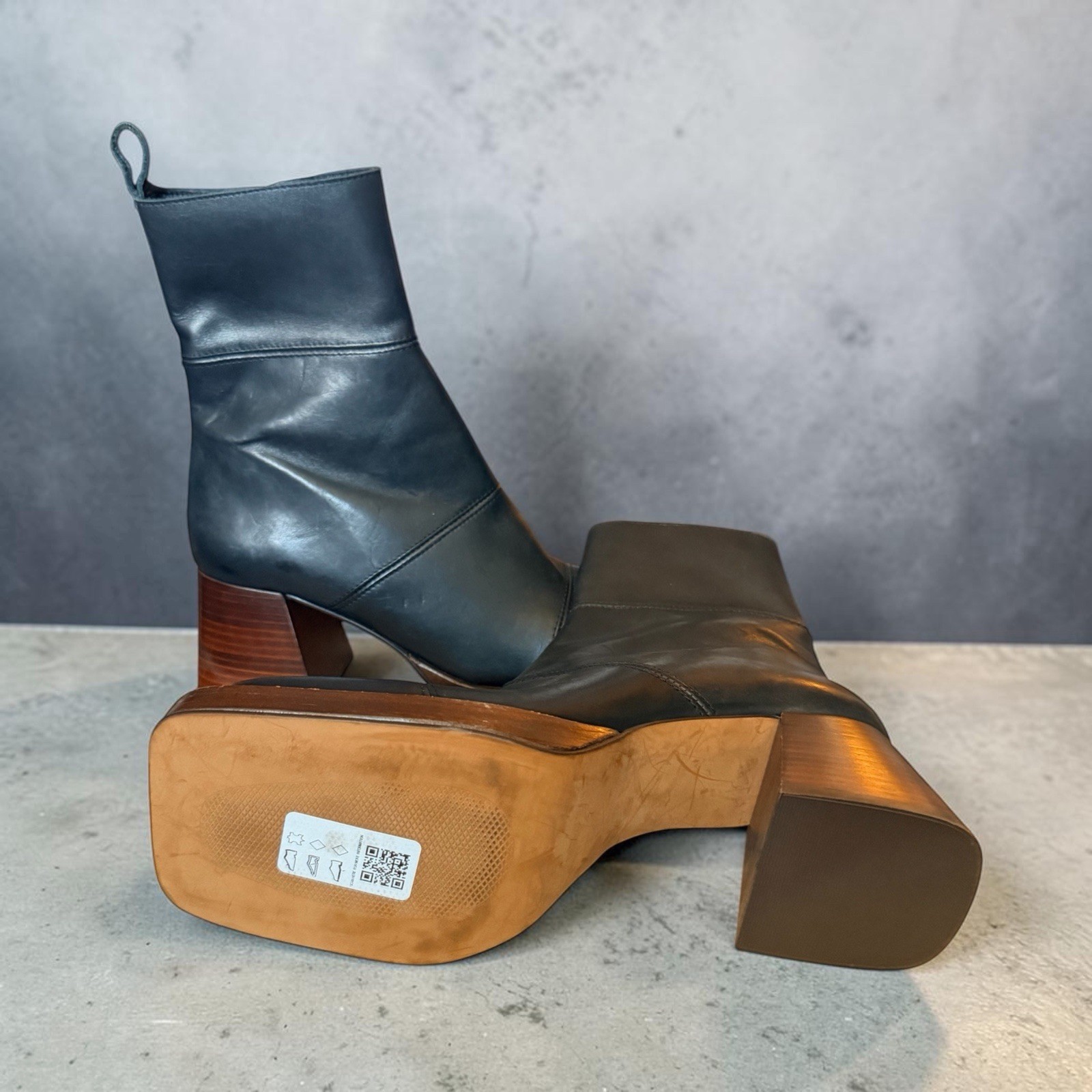 New ASOS Rhodes Premium Black Leather Platform Hippie Boots Chunky Heel