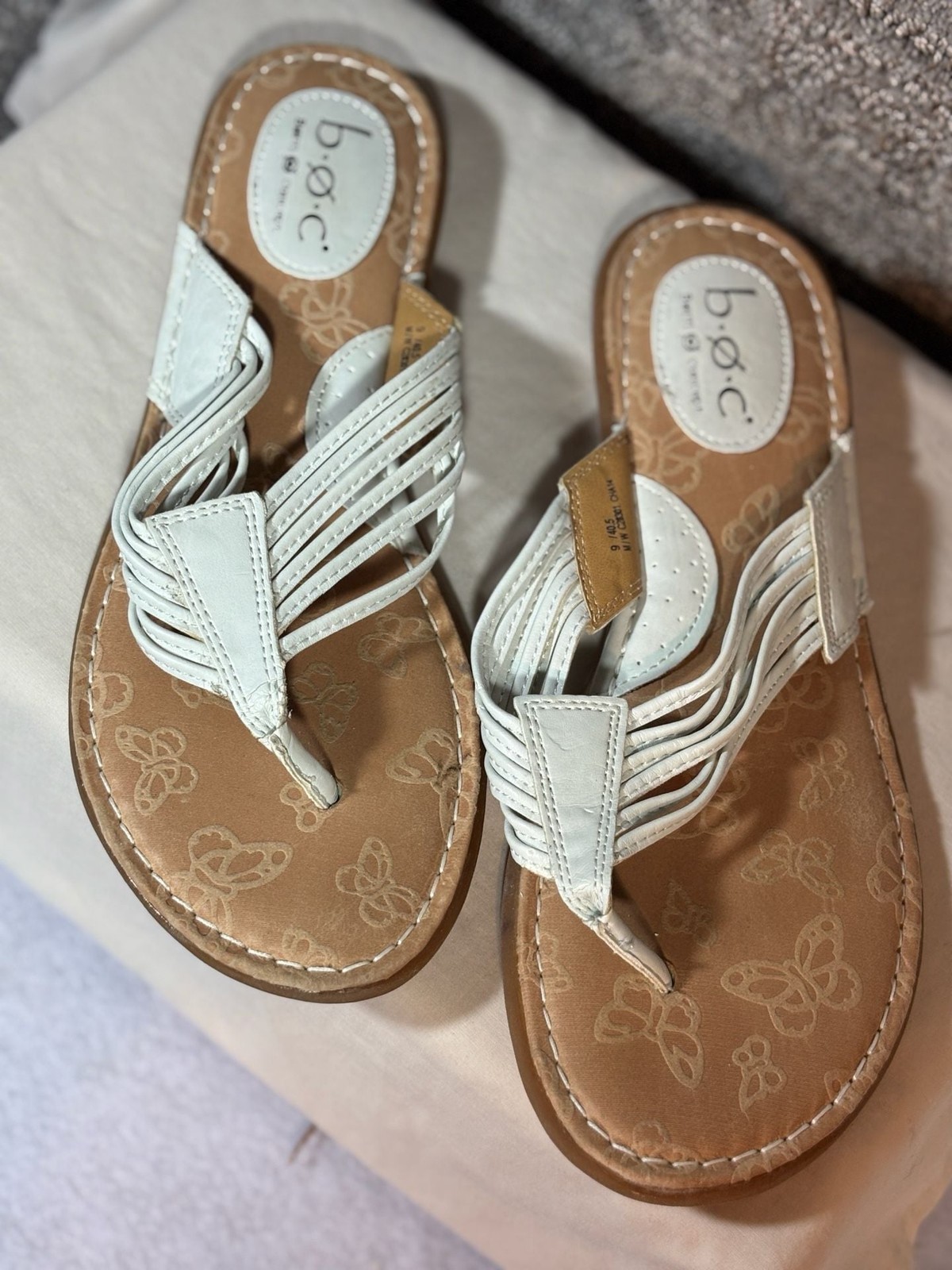 b.o.c. Born Concept Multi-Strap White Thong Sandals with Butterfly Footbed