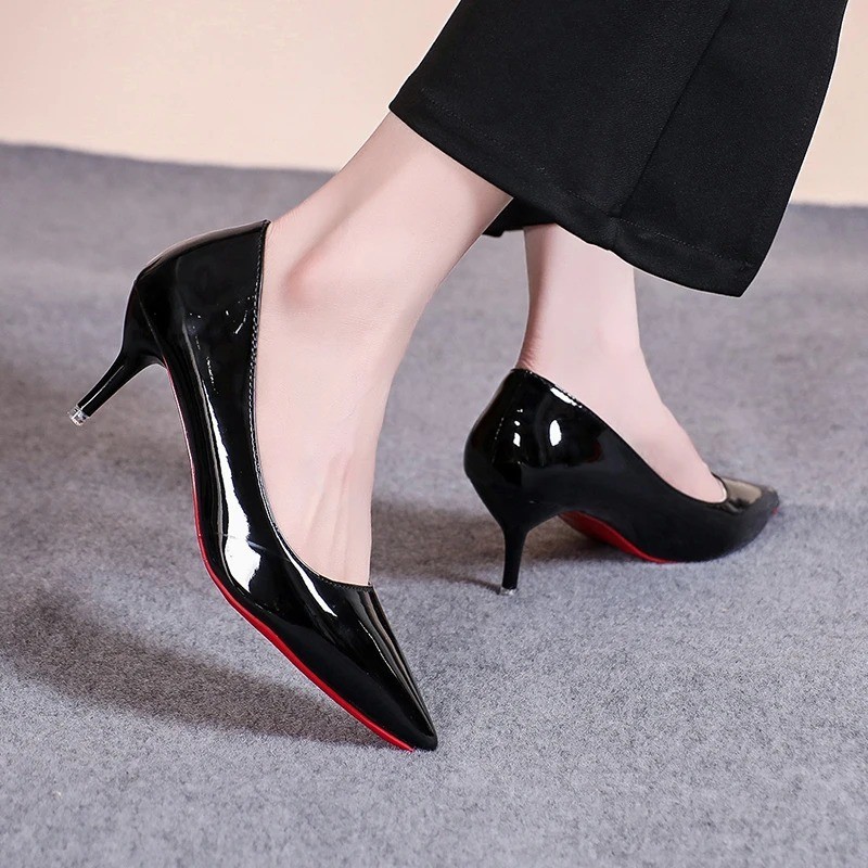 Black Patent Leather Pointed Toe High Heels Classic Red Sole Party Stiletto Pump