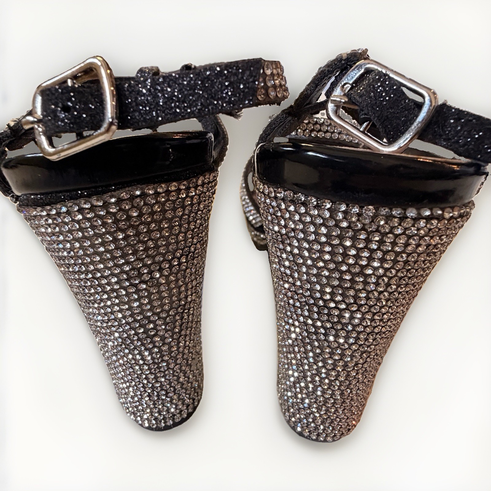 Delicacy Black Rhinestone Studded Ankle Strap Dressy High Heel Shoes