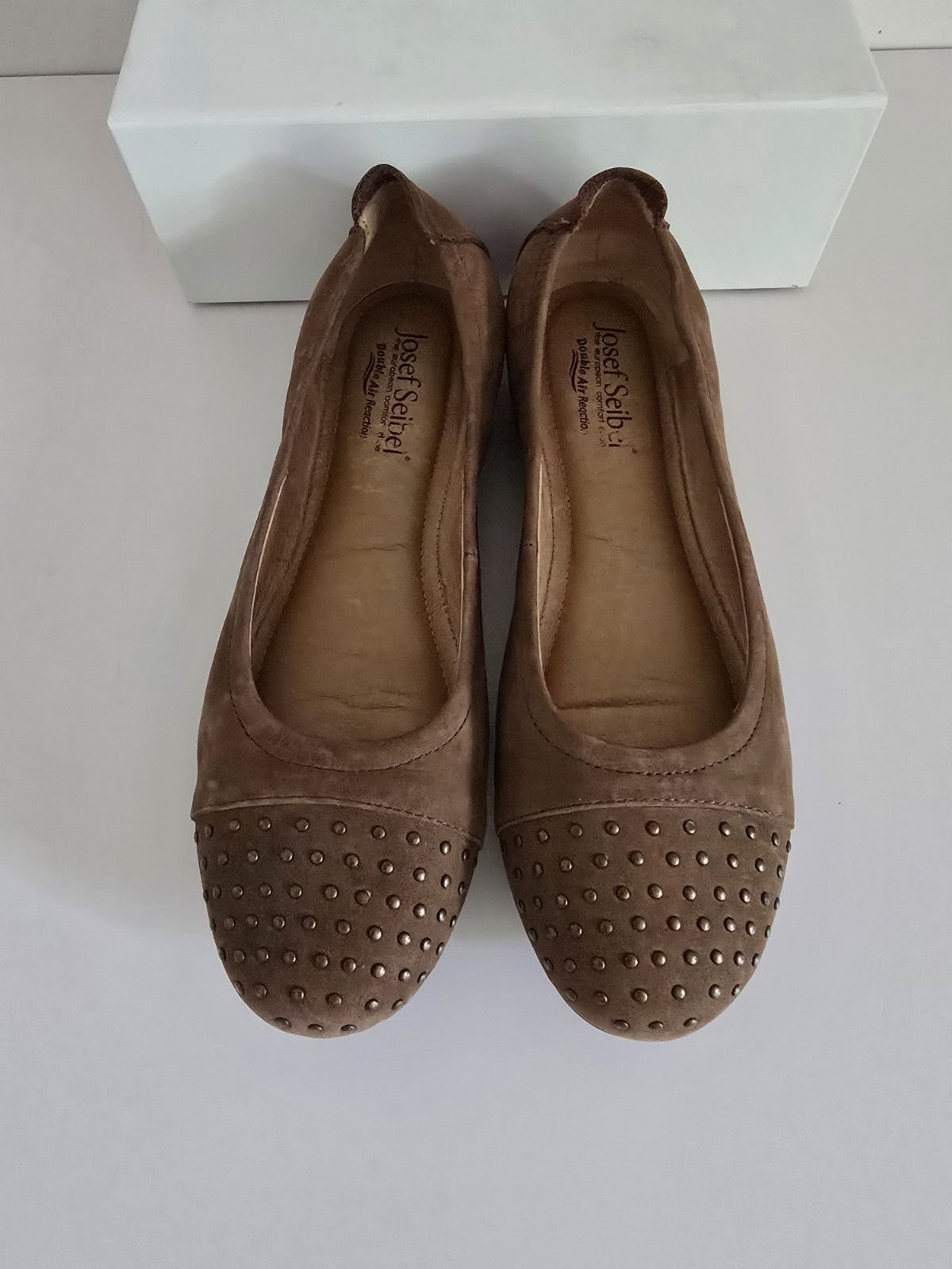 Josef Seibel Pippa Ballet Flats 7 38 Brown Suede Leather Studded Cap Toe Shoes