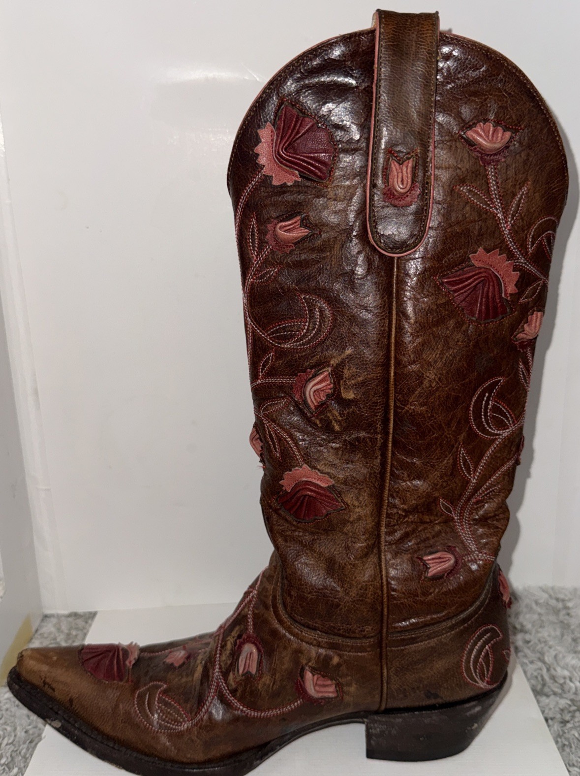 Old Gringo, Abby Rose Embroidered Red/Pink Flower Western Snip Toe Boots Sz 6B
