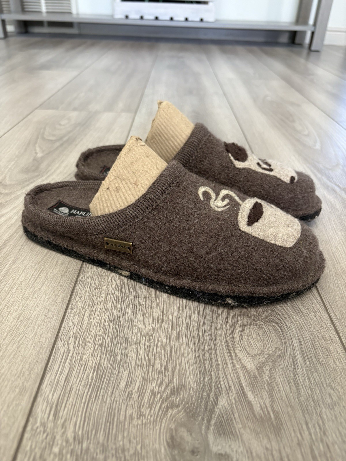 HAFLINGER COFFEE INDOOR WOOL SLIPPERS COMFY SZ US 8 EU 39 Brown Wool