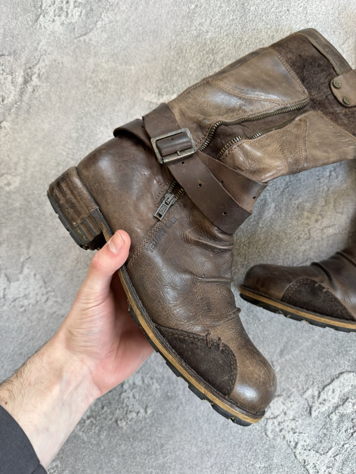 Yellow Cab 40size Brown Leather Western High Boots Shoes Cowboy Biker Motorcycle
