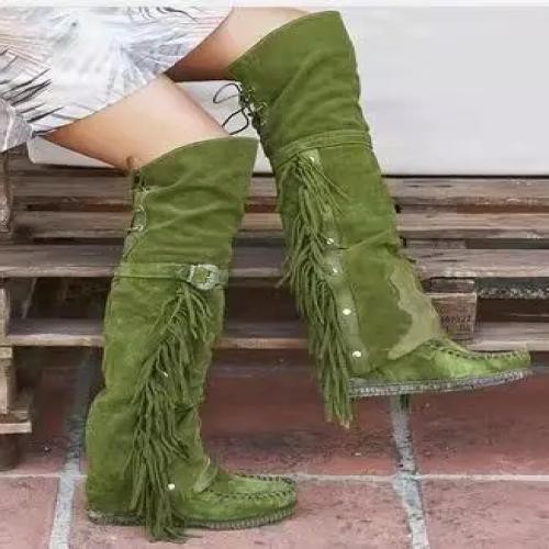 Fashion Bohemia Knee-length Women Boots Ethnic Personality High Boot Tassels Fau