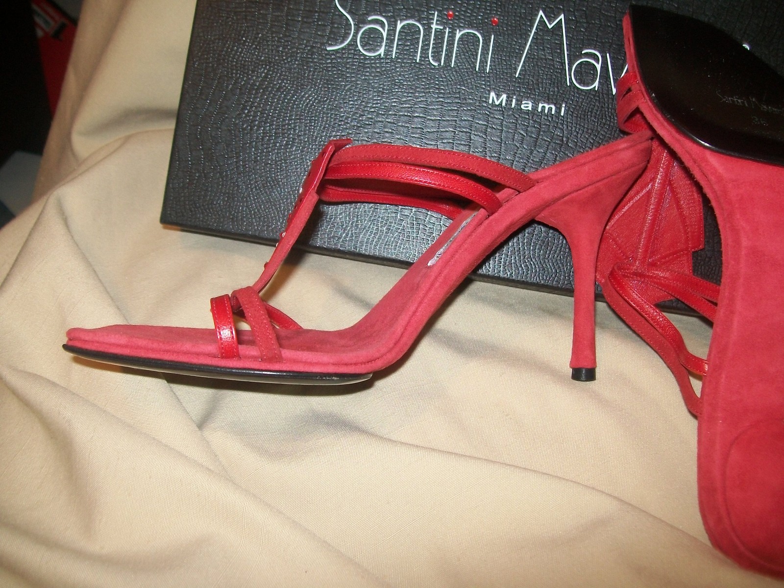 NIB Santini Mavardi Miami red suede pumps sandals Shoes 36 6 4 heels medium b m