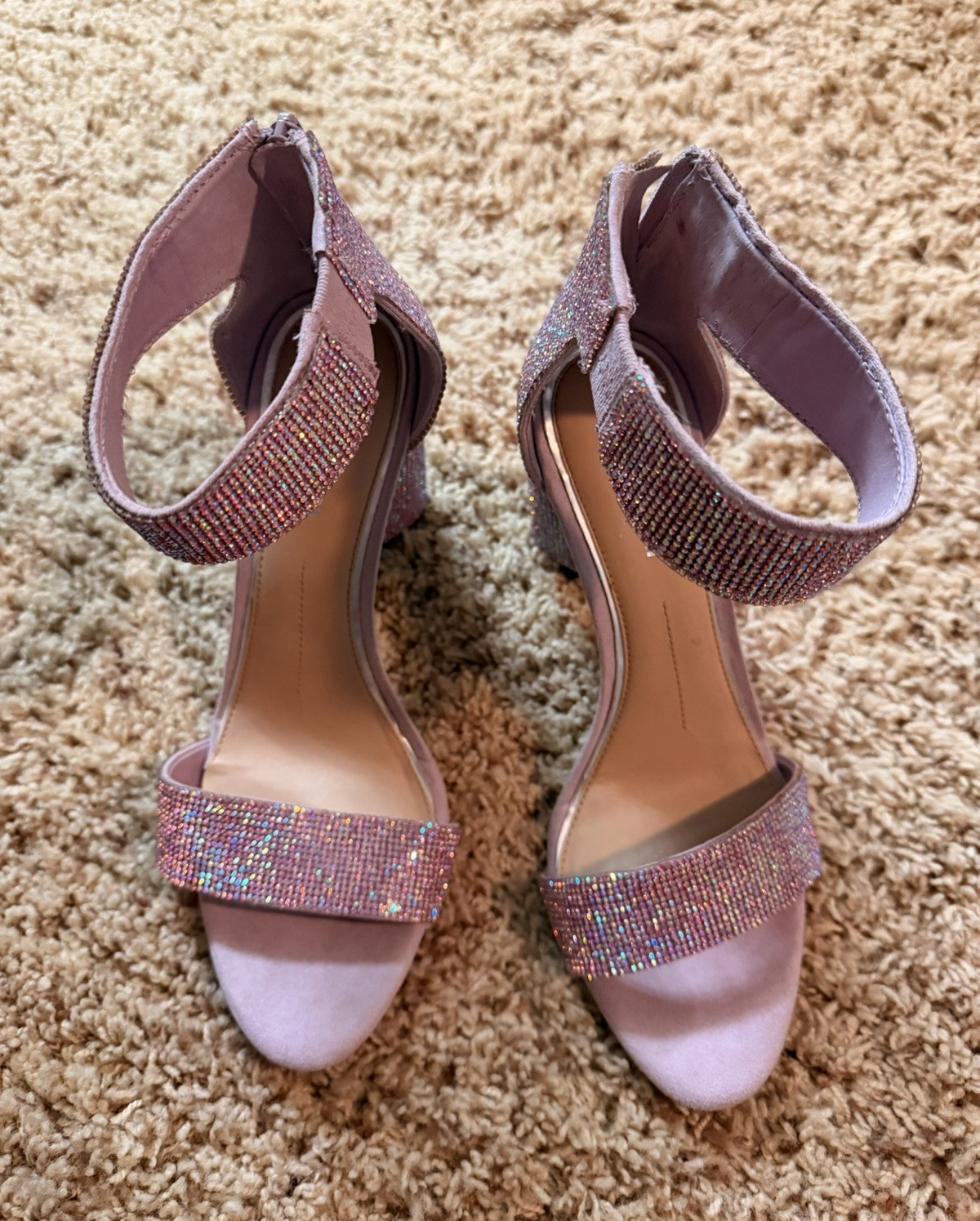 Gianni Bini Pink Rhinestone Ankle Strap Open Toe Strappy Zip Heel 9.5M