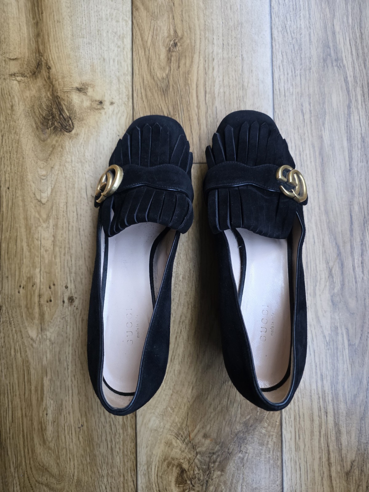 GUCCI MARMONT FRINGE PUMP SUEDE LOAFERS SIZE 38.5 EU, 8 US, 5.5 UK